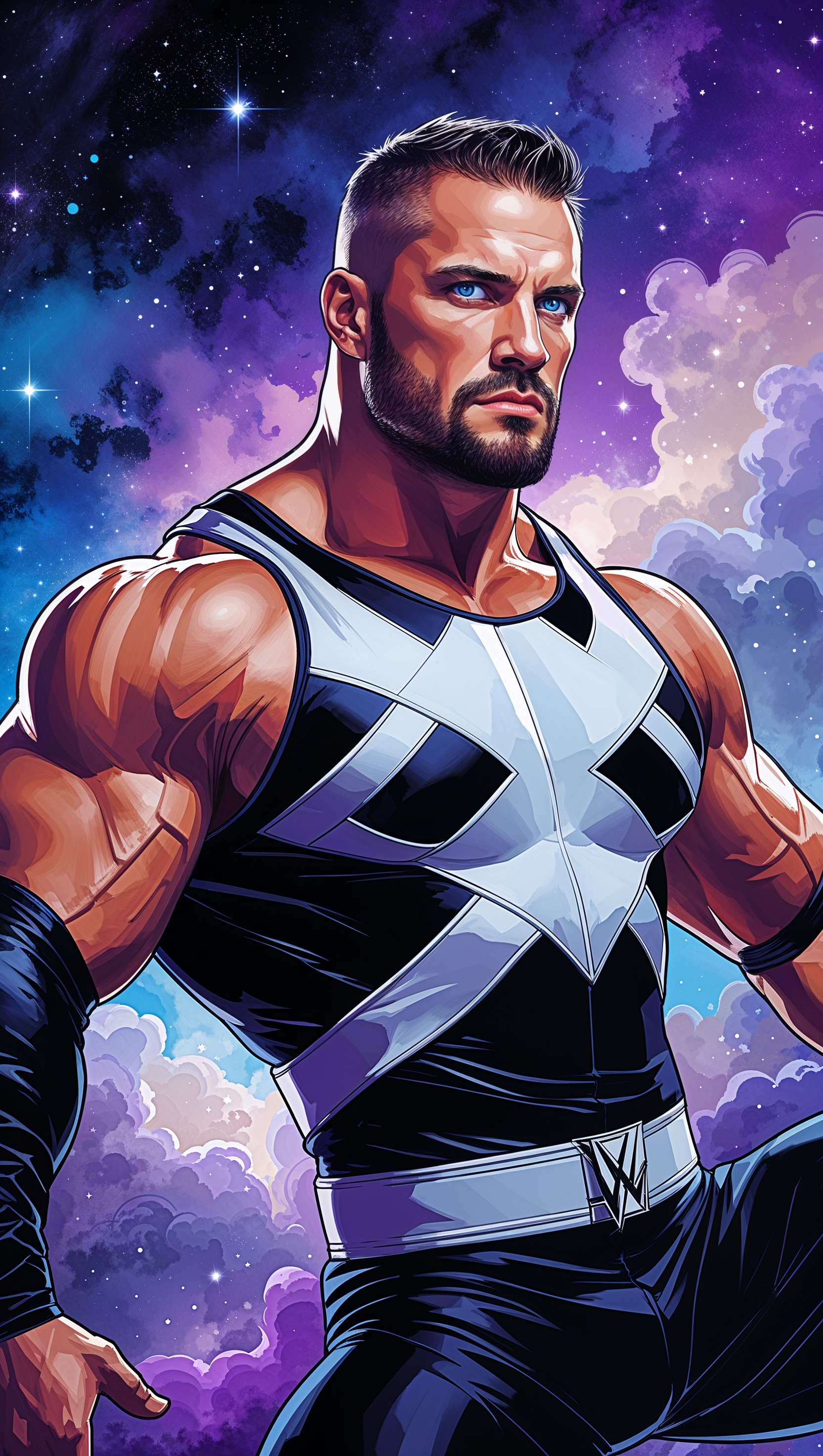Artistic Cody Rhodes wallpaper with galaxy background