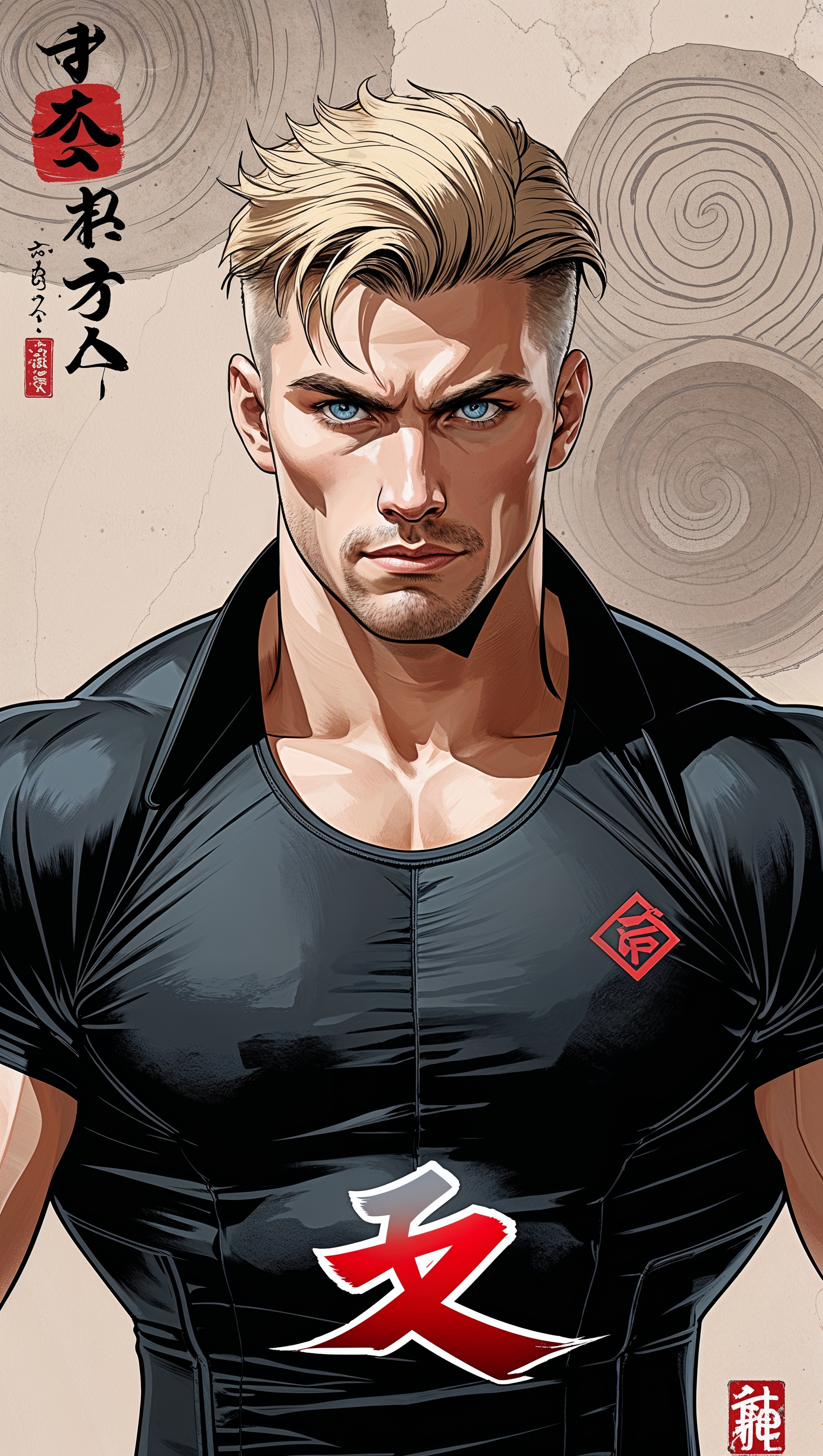 Cody Rhodes in Japanese ink-style illustration