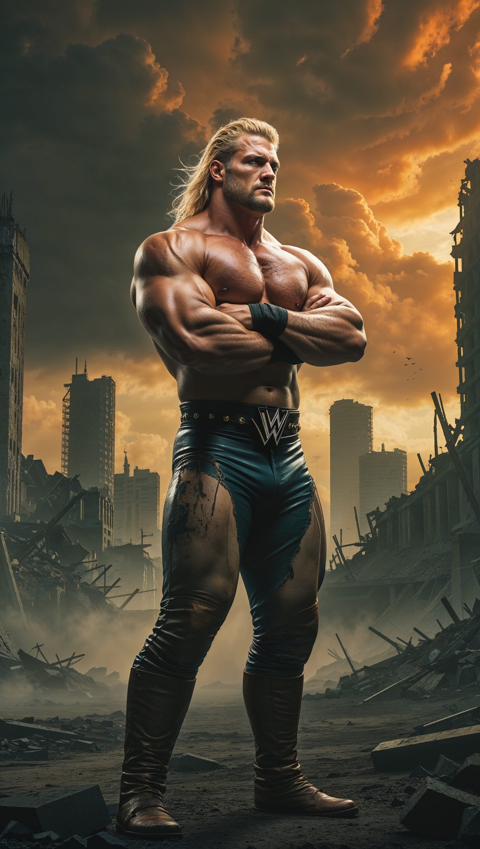 Fantasy wallpaper of Cody Rhodes in a post-apocalyptic world