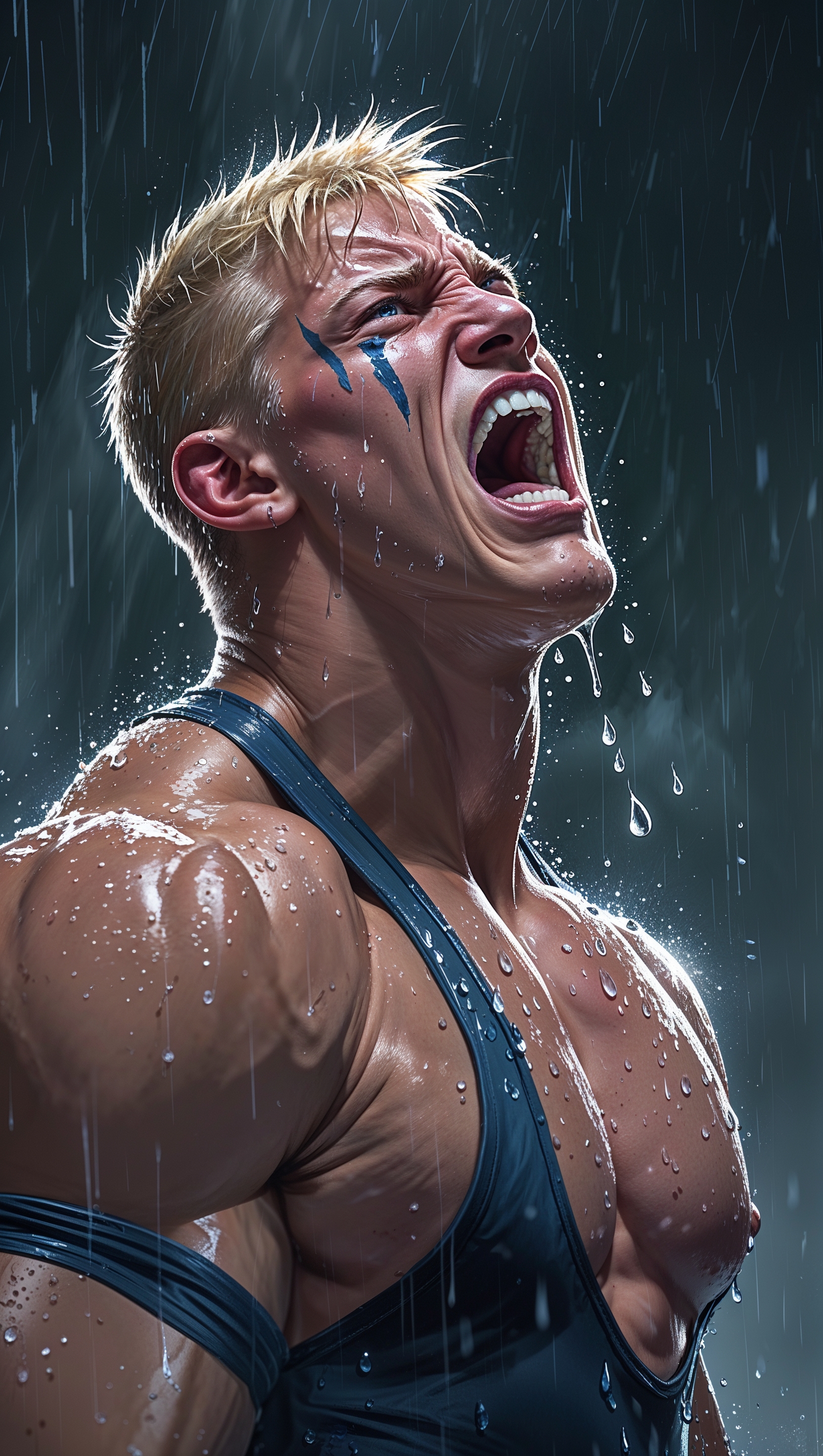 Cody Rhodes screaming with rain and mist effects