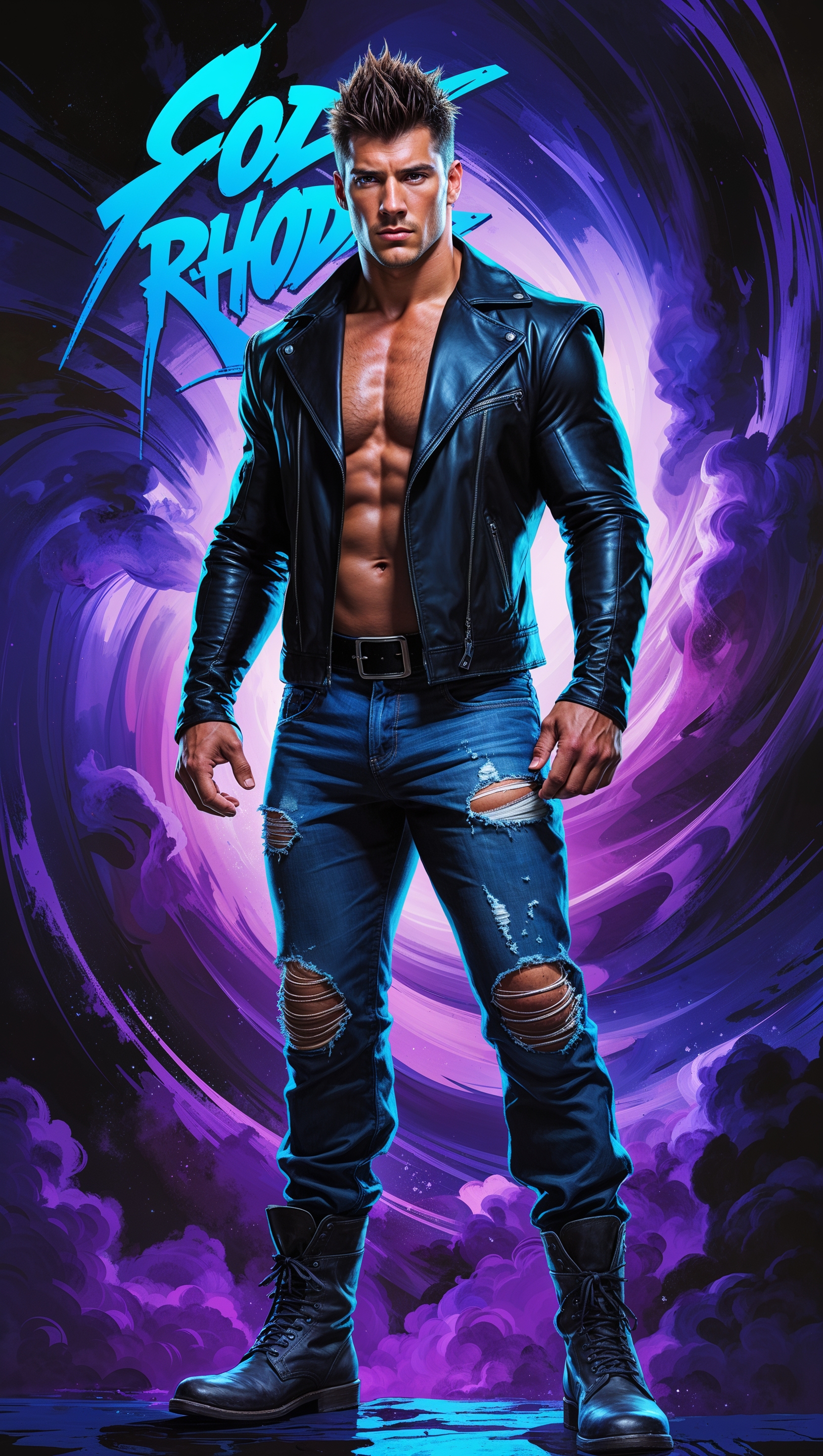 Digital art of Cody Rhodes with abstract background