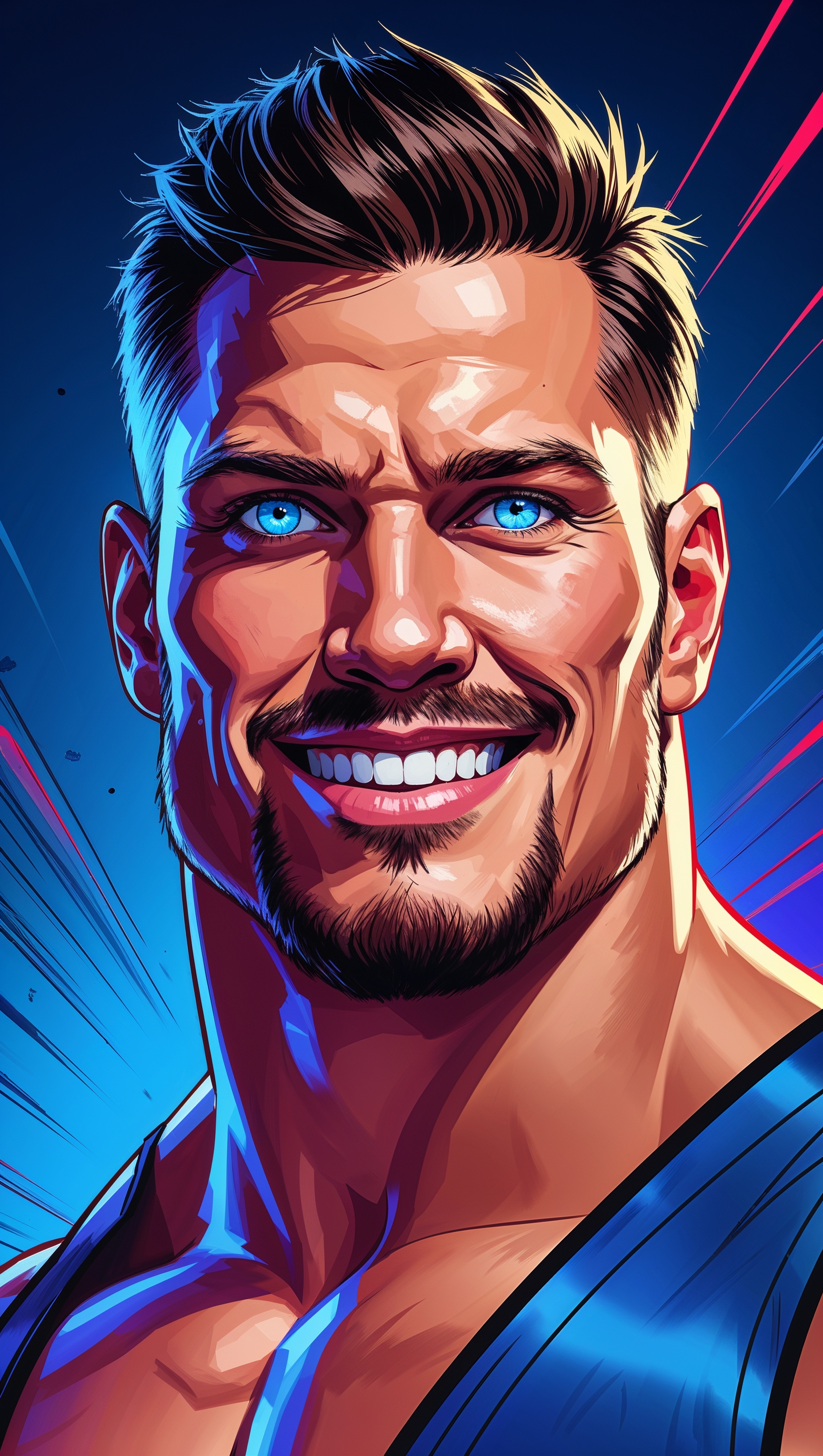 Cartoon-style portrait of Cody Rhodes for iPhone wallpaper