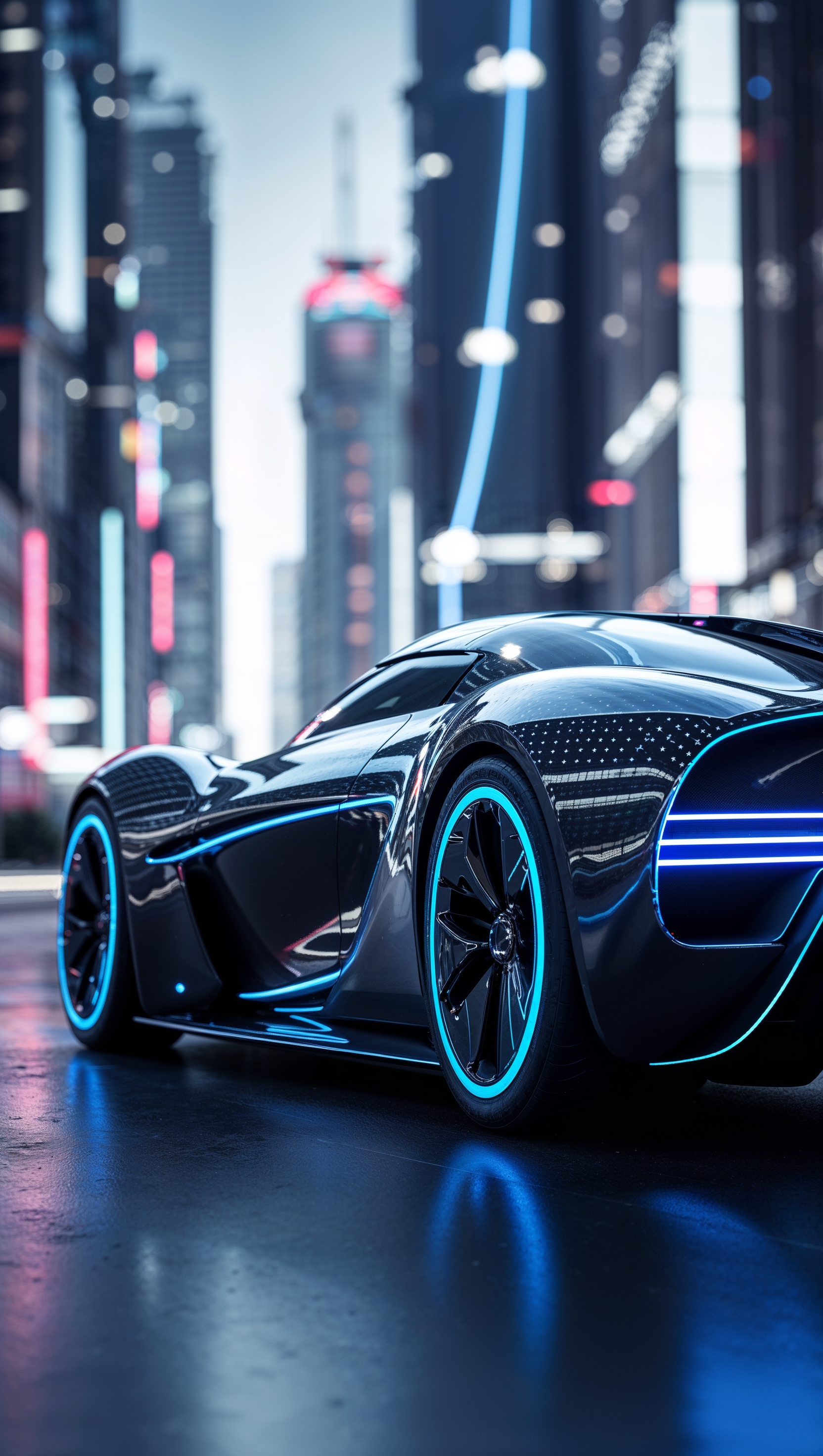 Futuristic supercar with blue LED lights