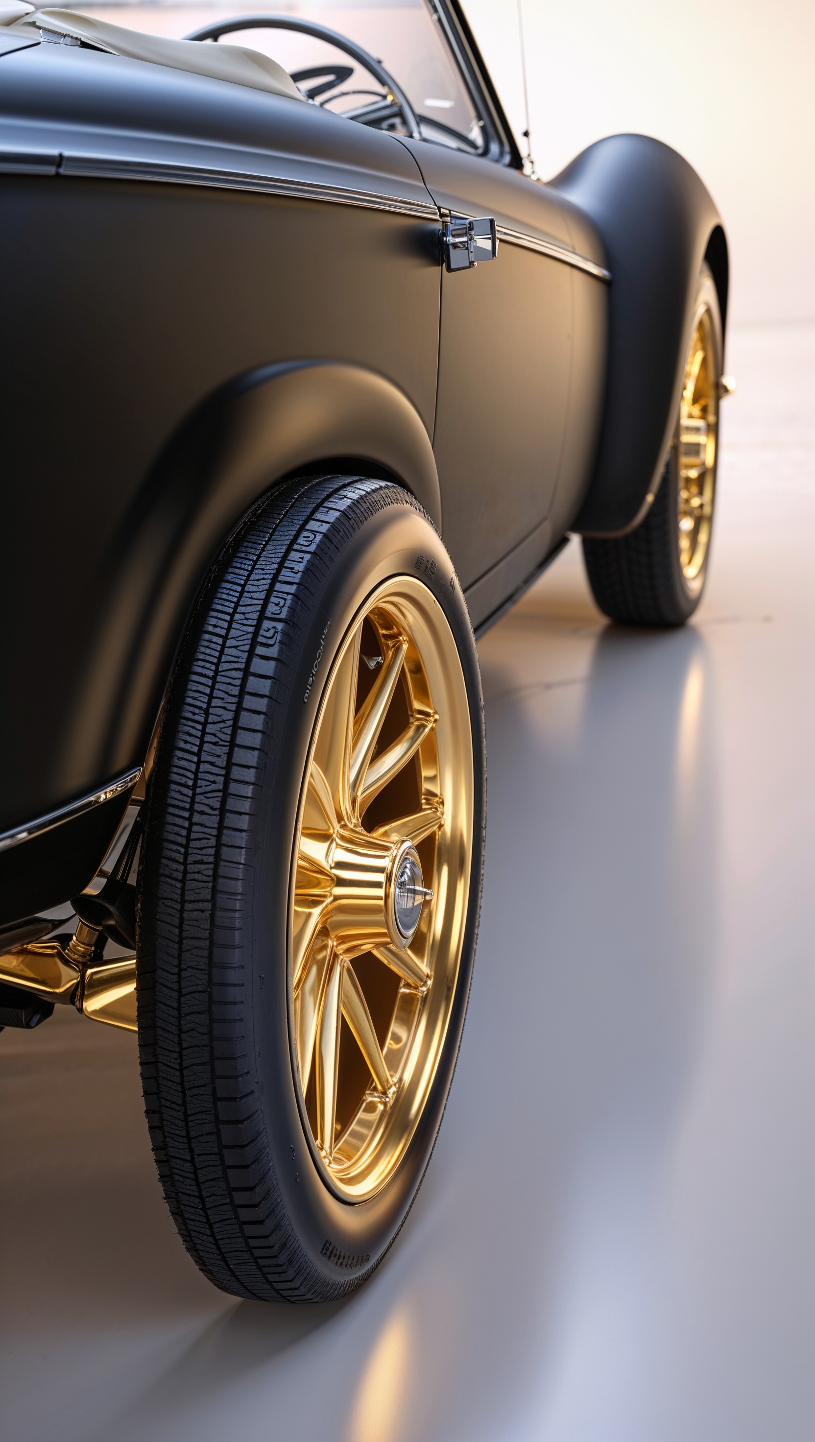 Classic car with gold rims and matte black body