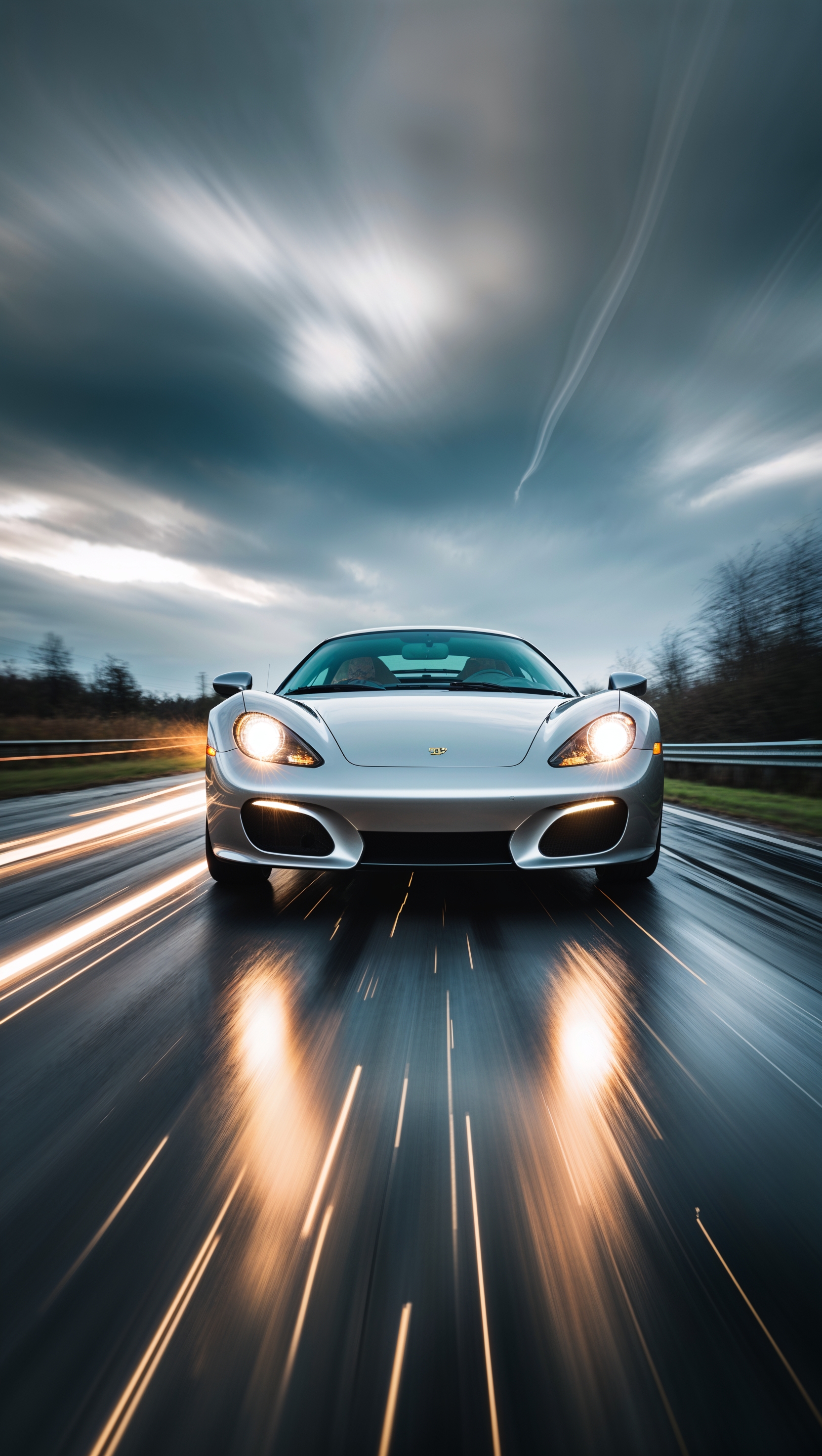 Low angle shot of a moving car with action effect