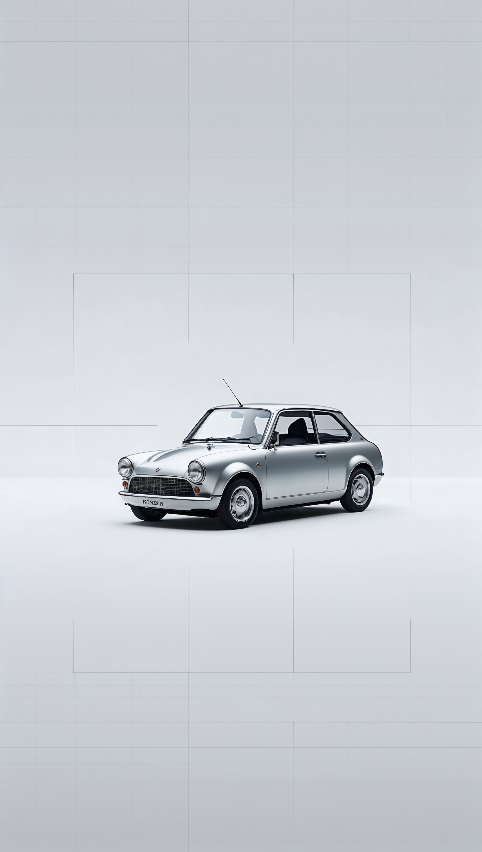 Minimalist wallpaper with a tiny car on a white background