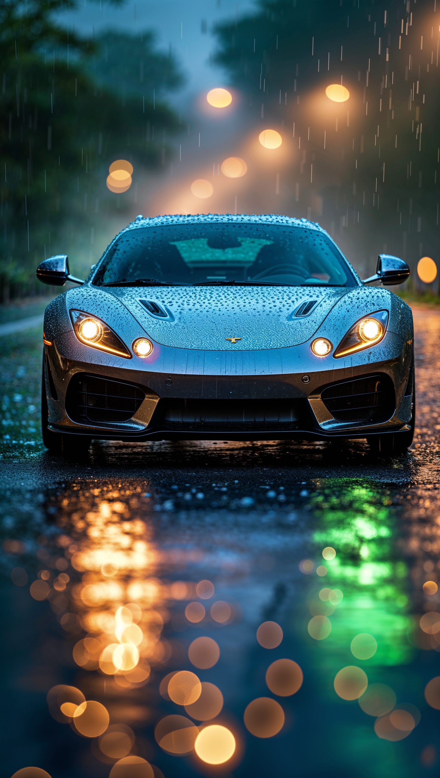 Artistic shot of a car in rain with bokeh effect