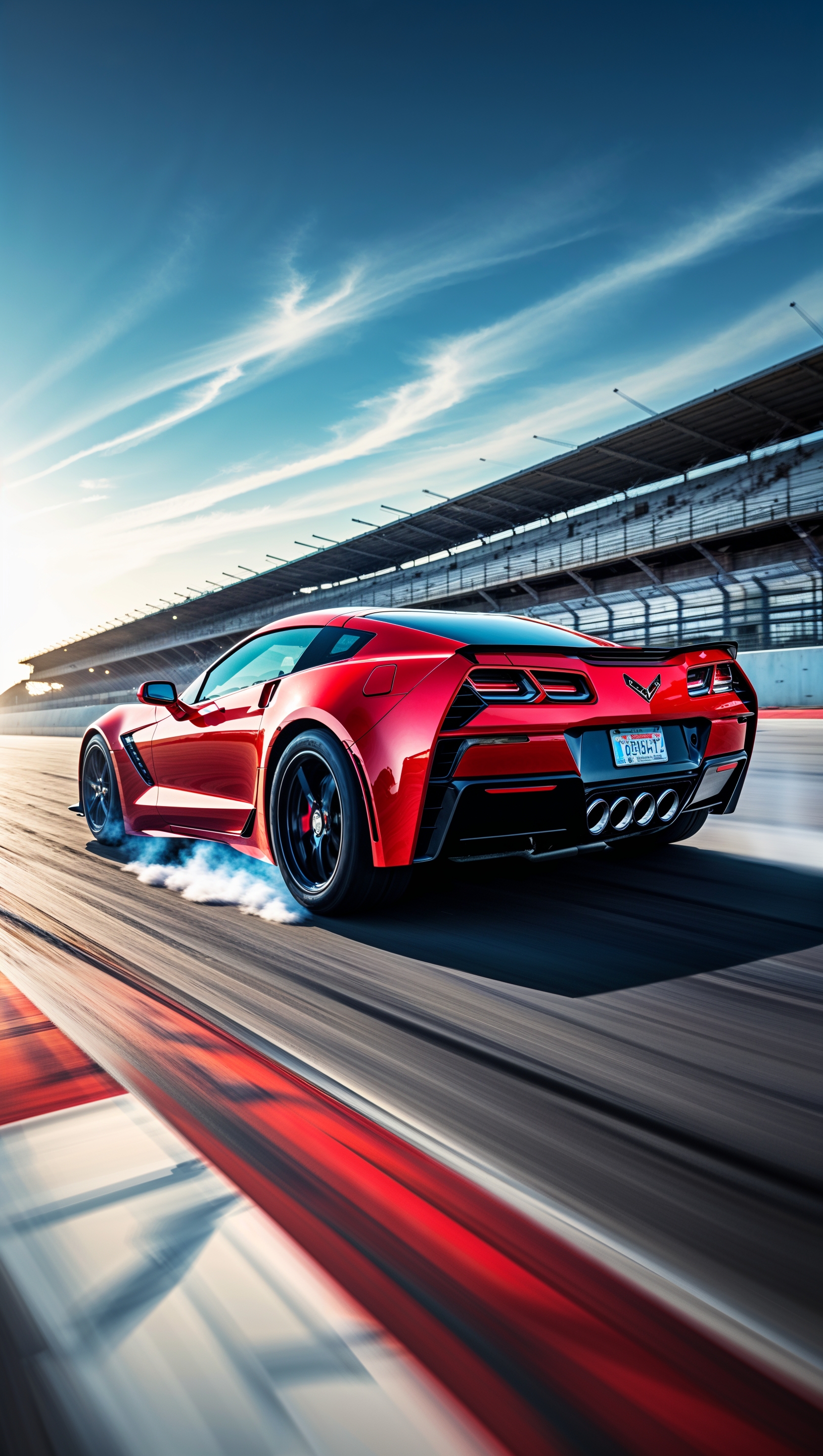Corvette on a racetrack with motion blur, high-speed wallpaper for iPhone