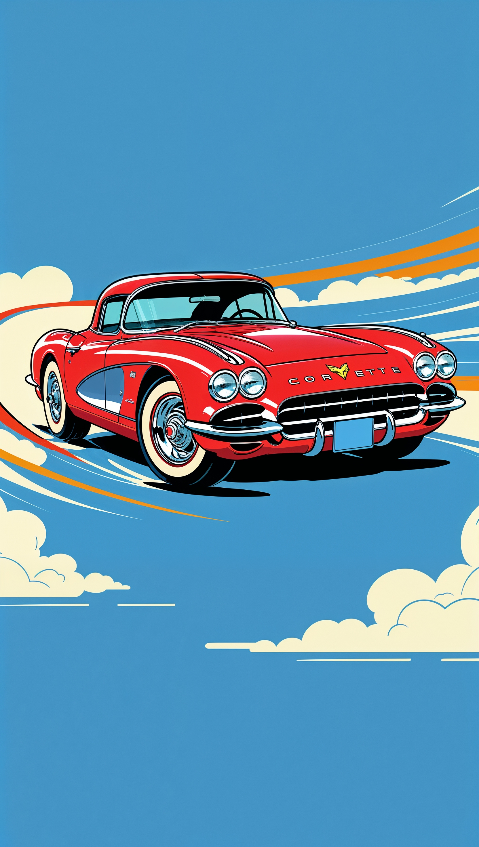 Corvette front close-up with aggressive headlights, powerful iPhone wallpaper