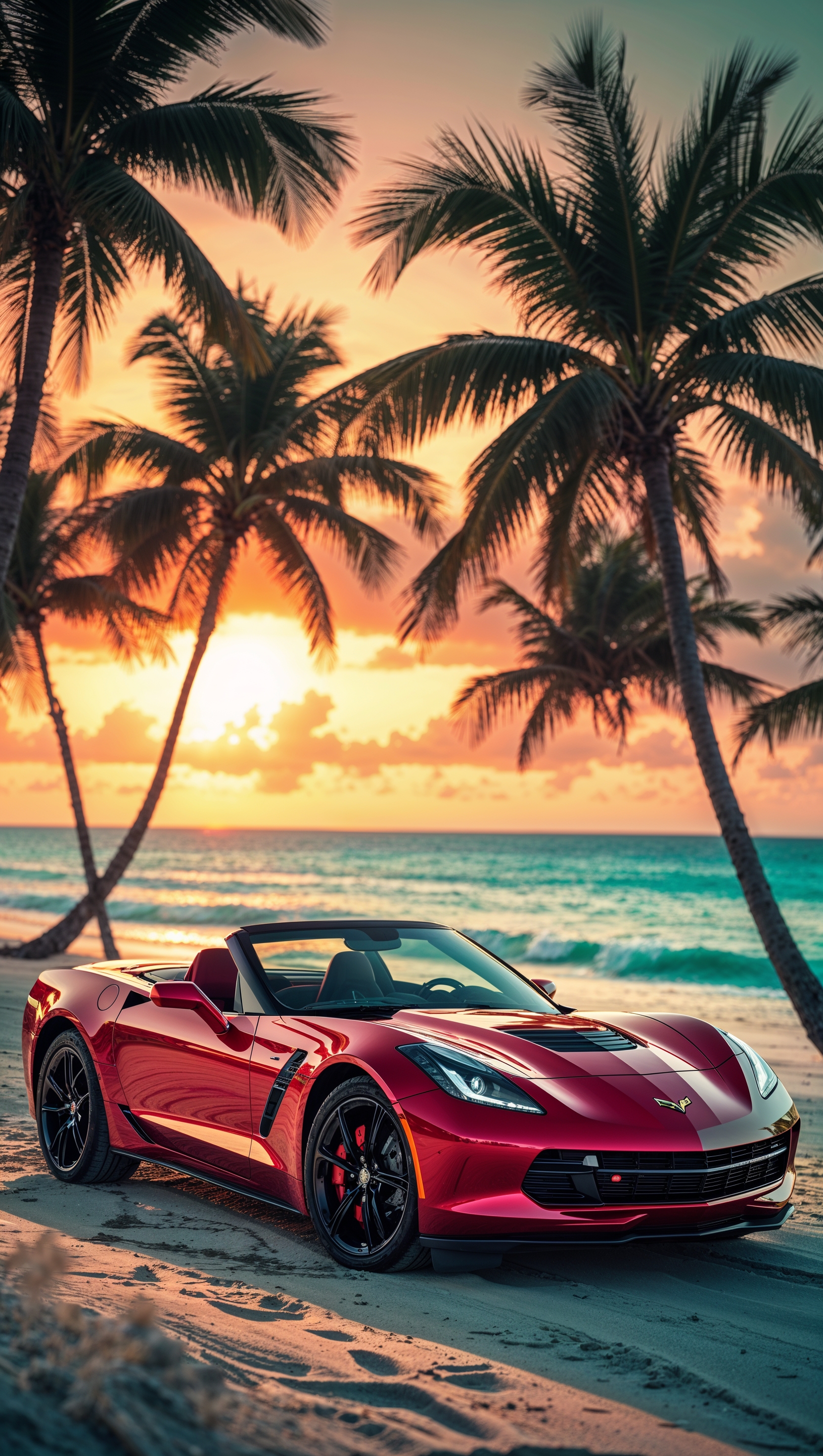Corvette in a cartoon style, bold colors and fun vibe, iPhone wallpaper