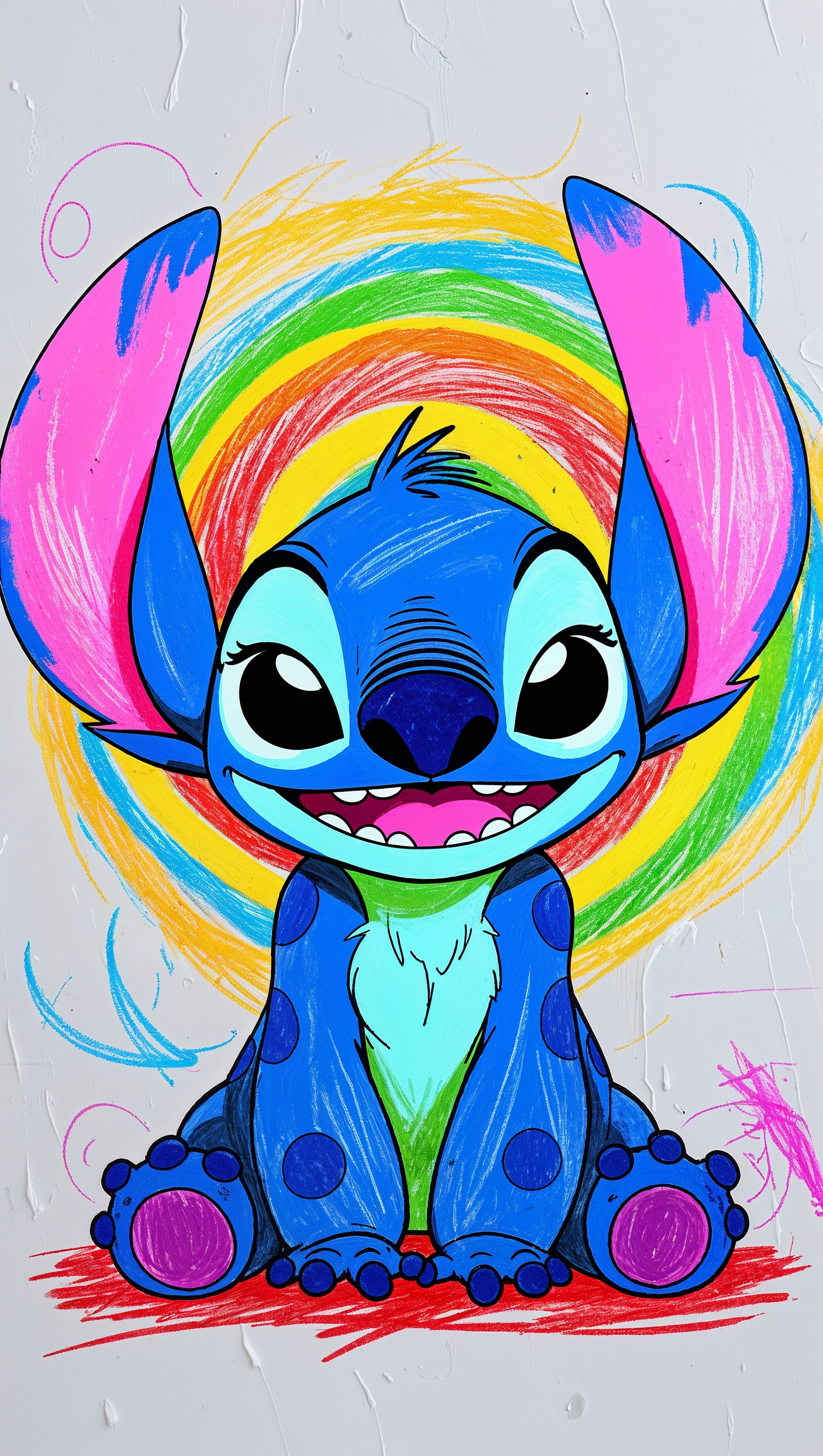 Stitch drawing with colorful crayons