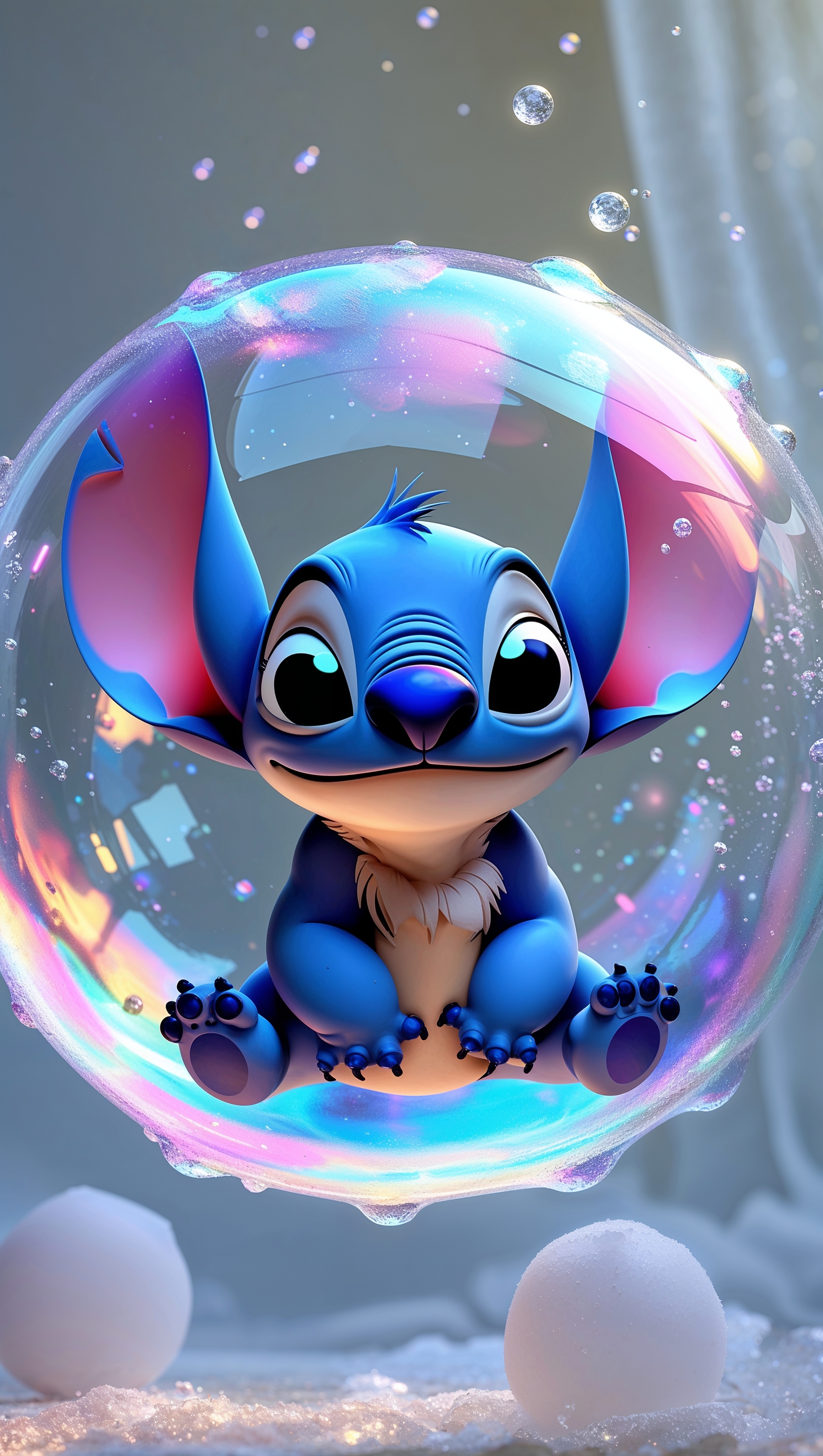 Stitch inside a giant soap bubble