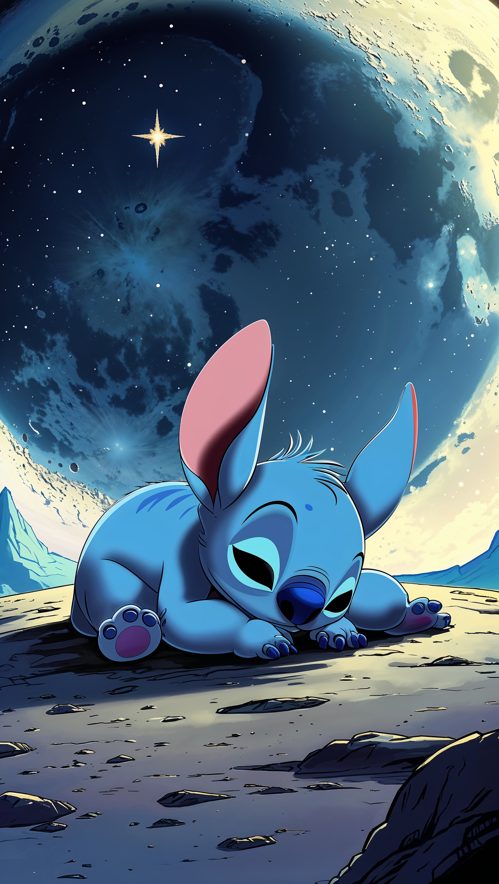 Stitch sleeping on the moon