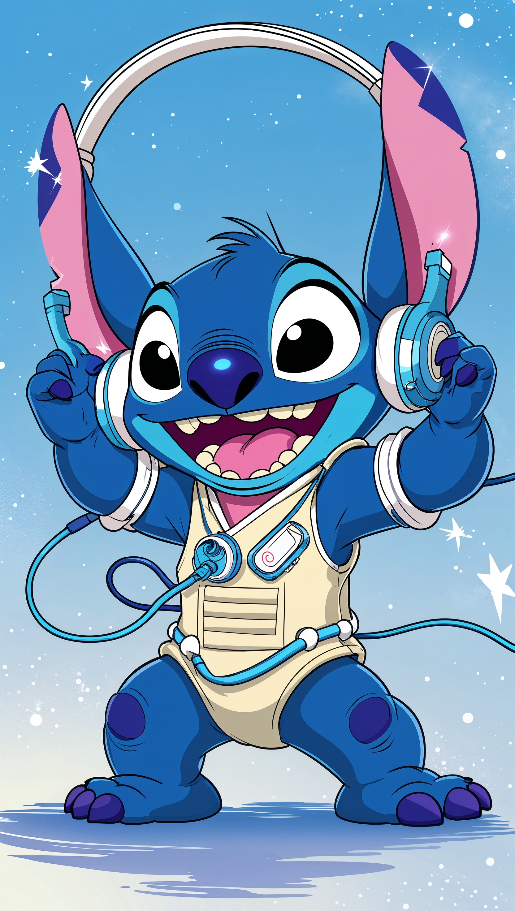 Stitch dancing with headphones on