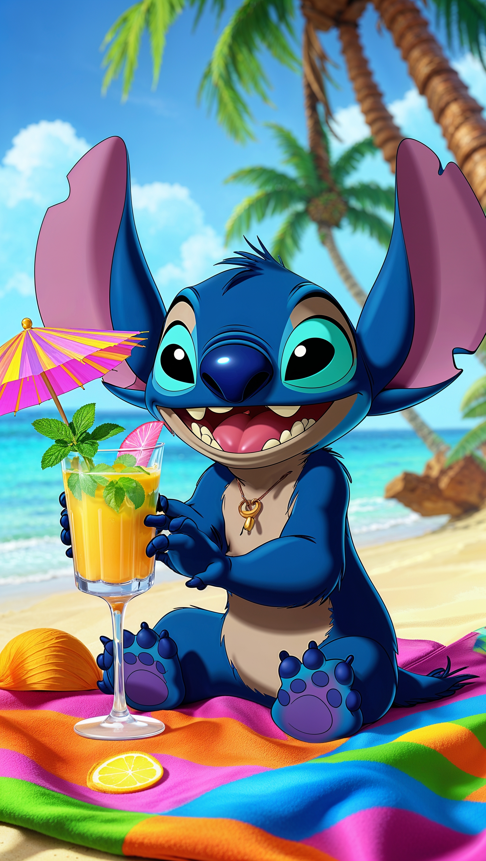 Stitch drinking tropical juice