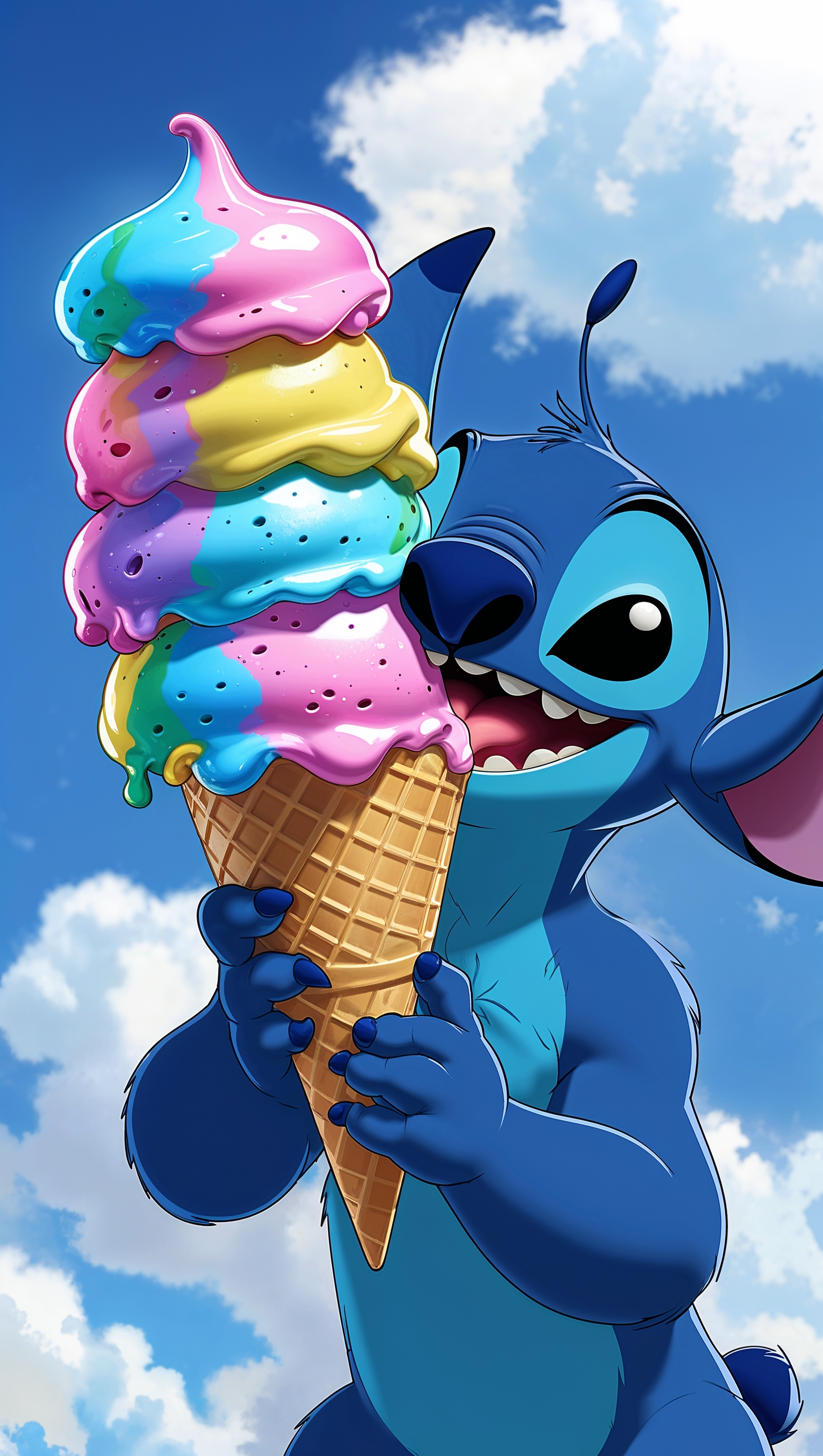 Stitch eating colorful ice cream