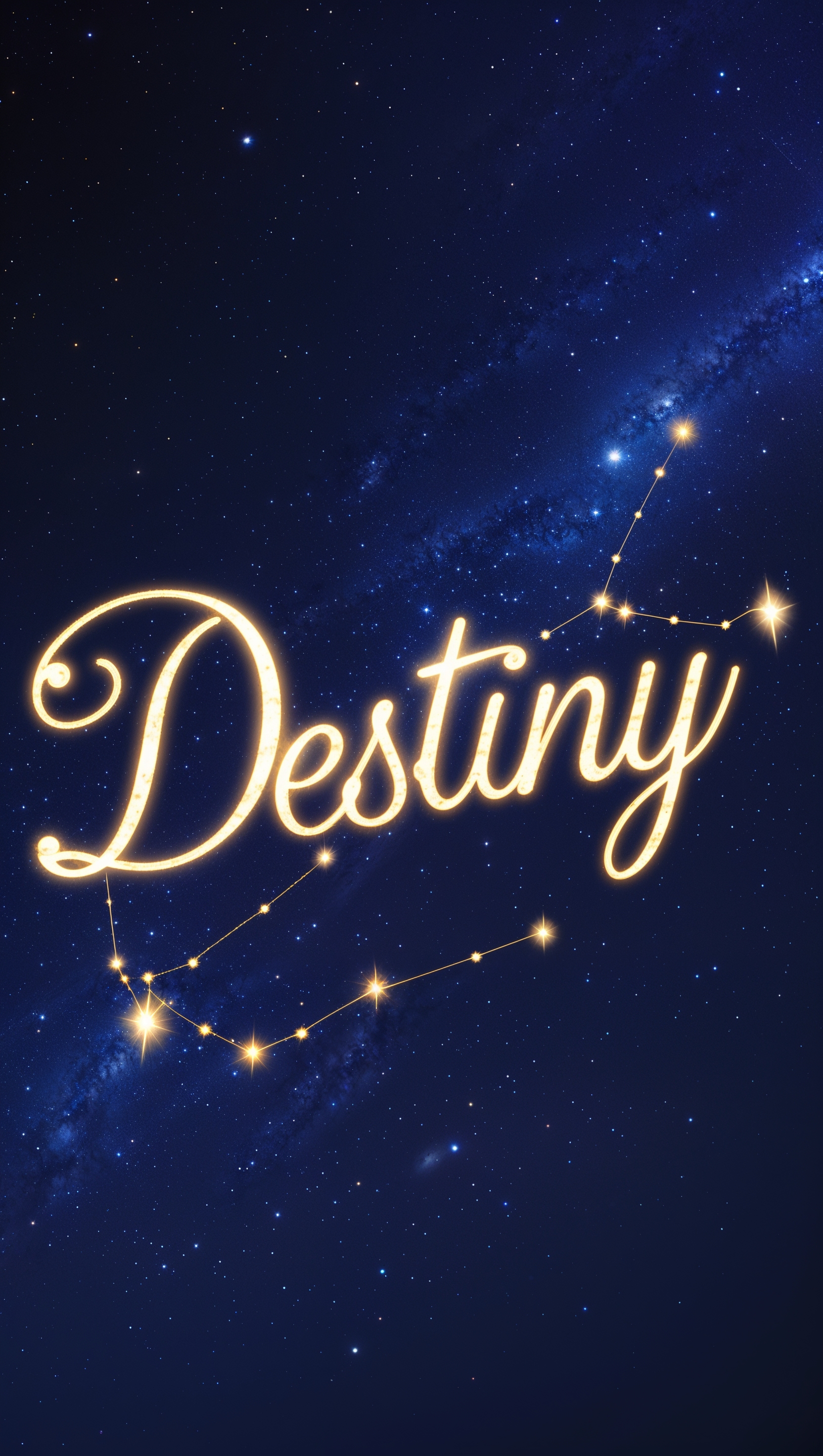 A constellation forming the word "destiny" in the night sky