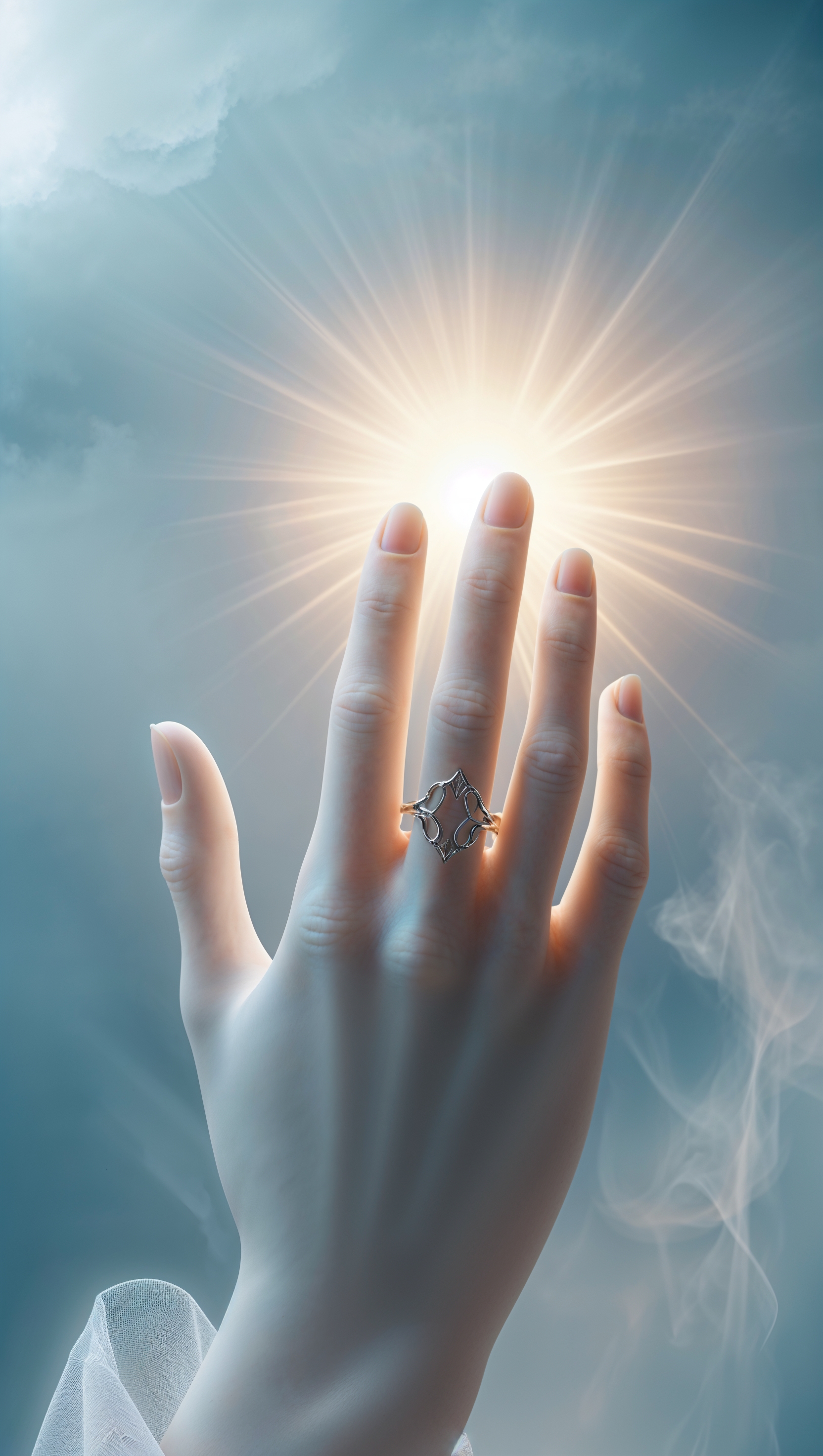 A human hand touching the light, symbolizing change of destiny