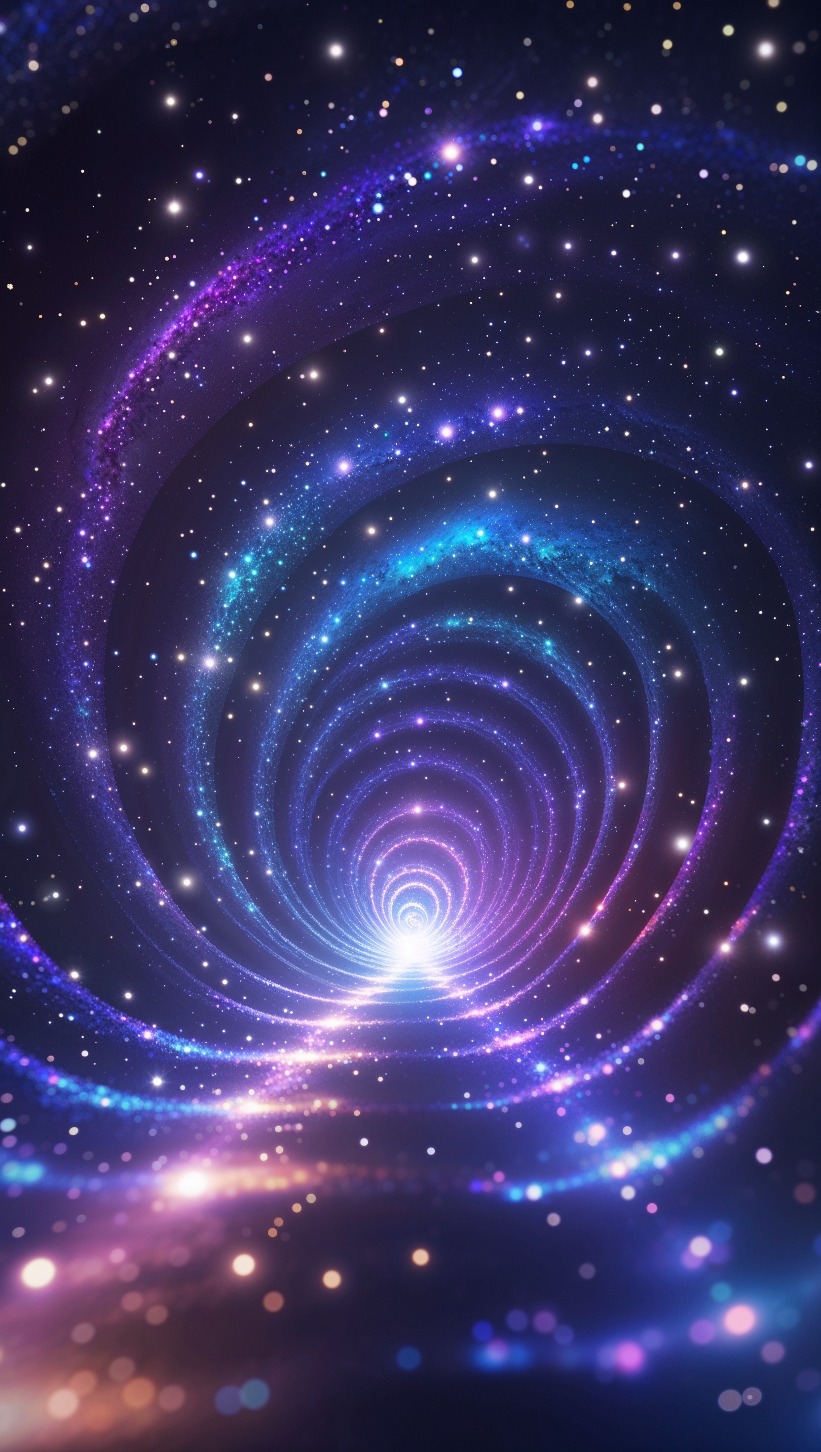 A spiral of stars leading to a glowing point