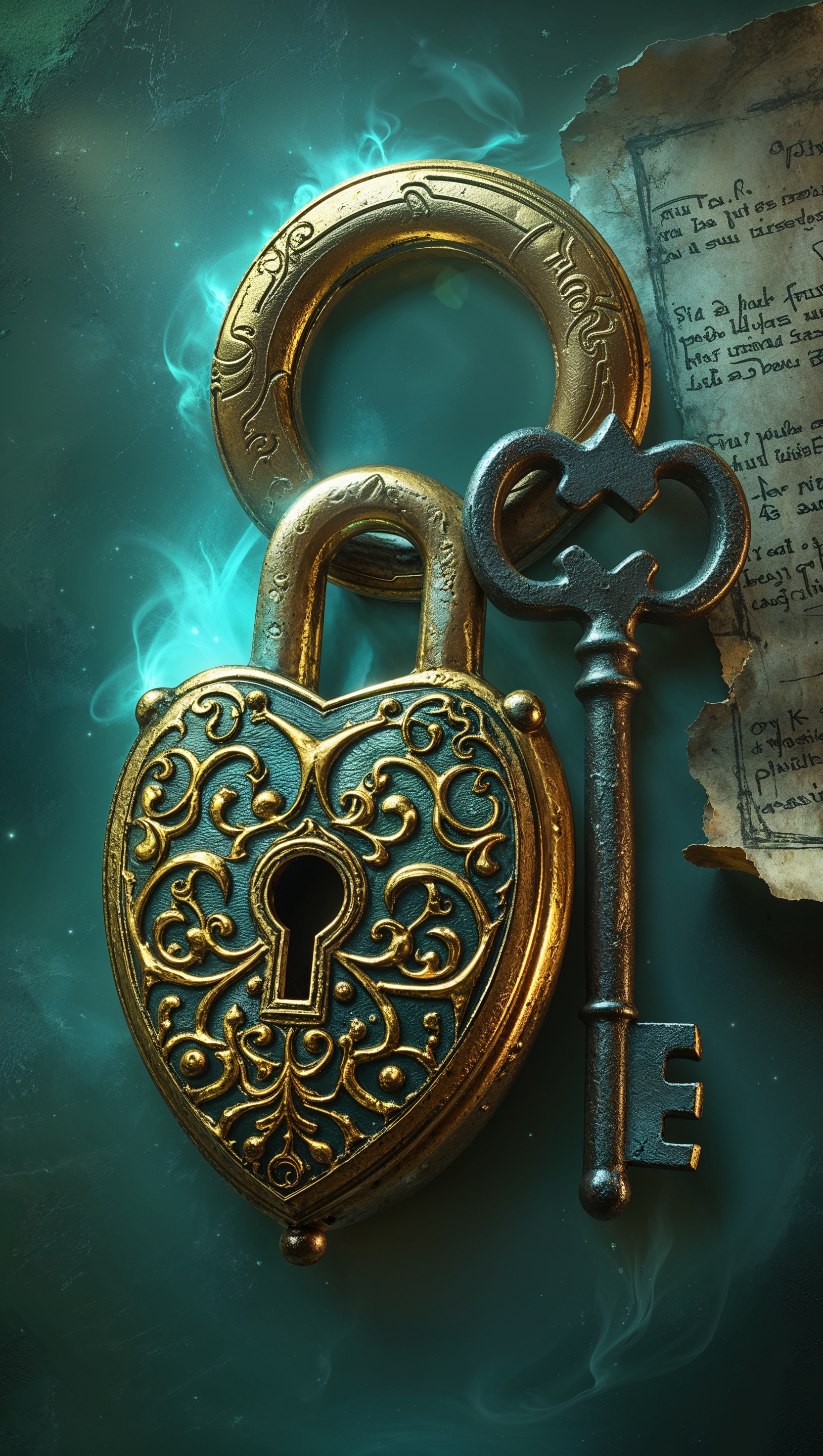 A lock and key on a mysterious background, symbolizing destiny discovery