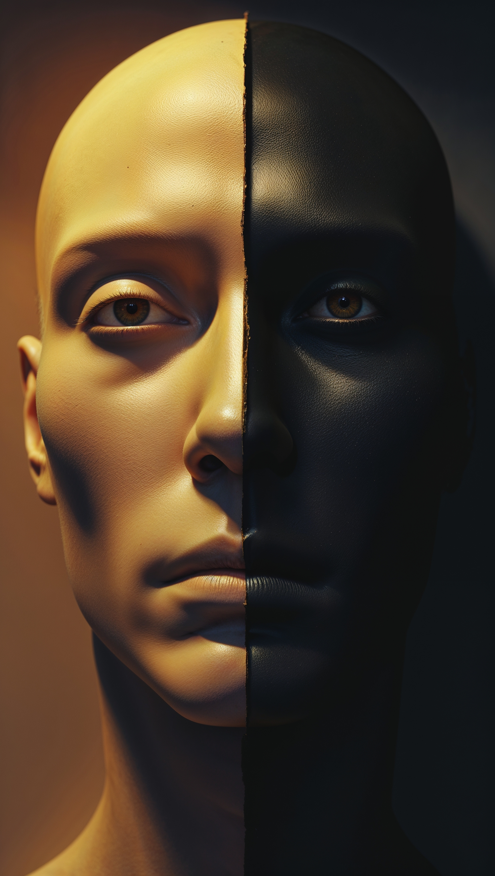 A human face half in shadow, half in light, duality of destiny