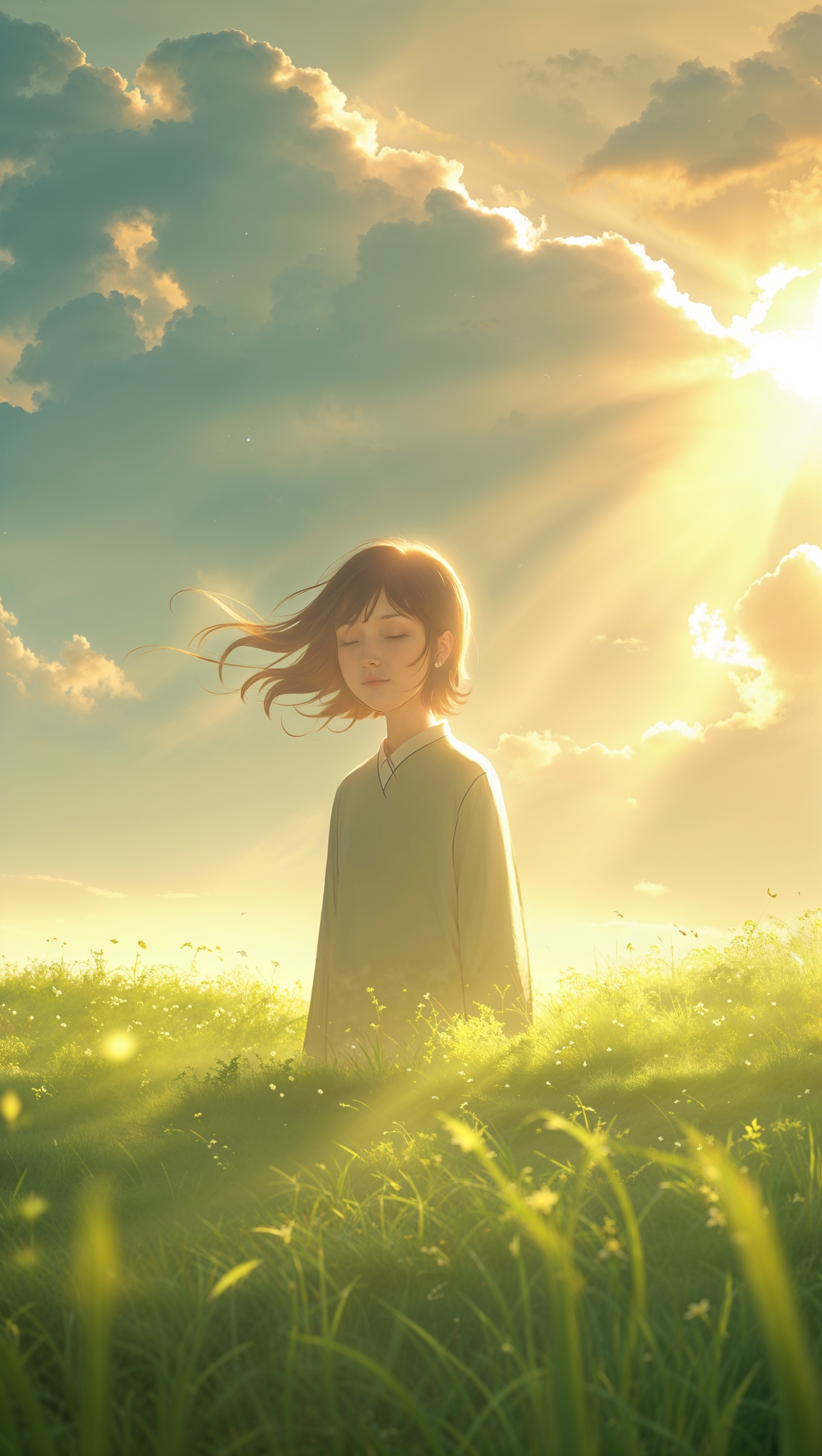 Golden light shining from the sky onto a person