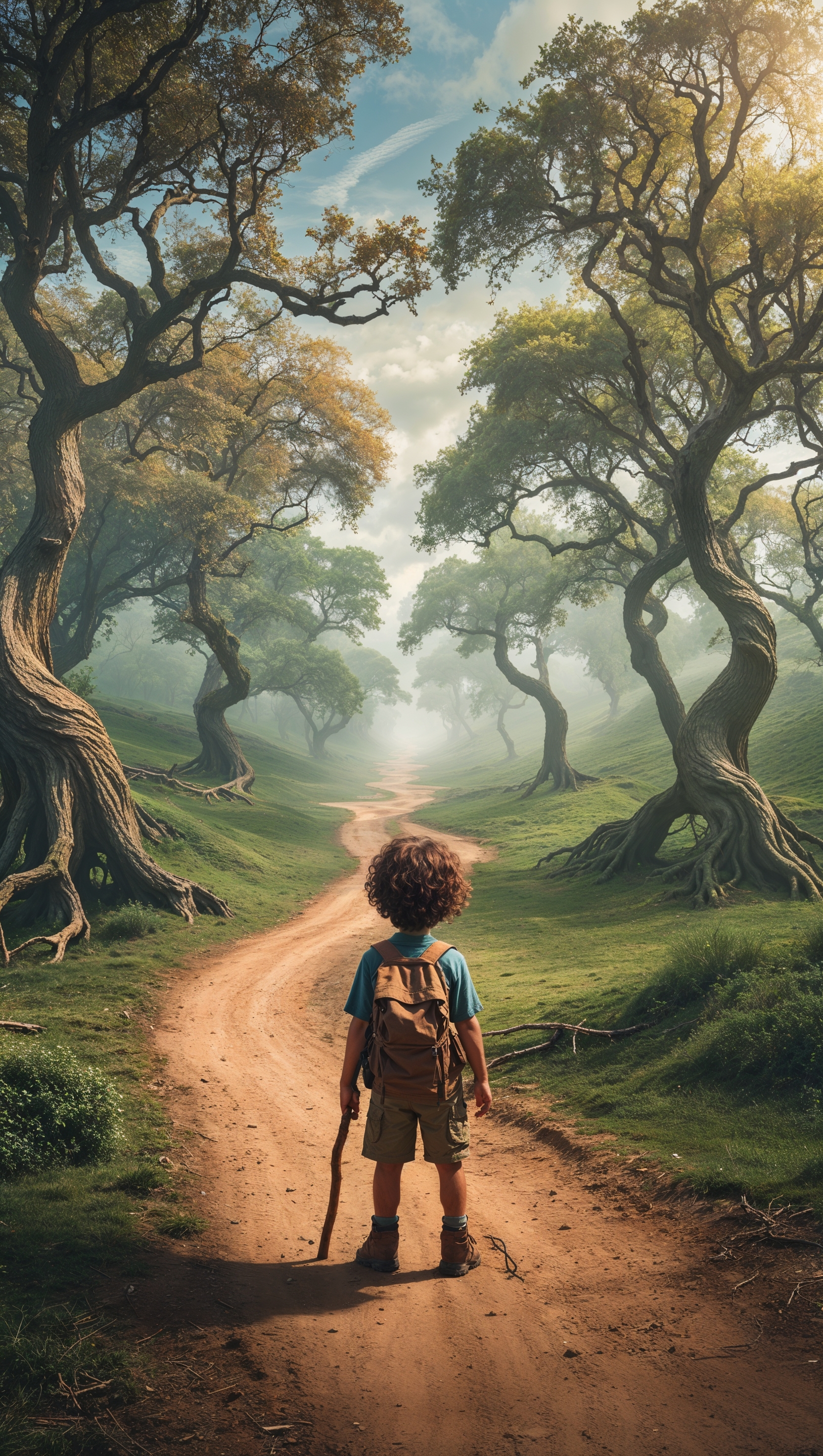 A child standing in front of multiple paths
