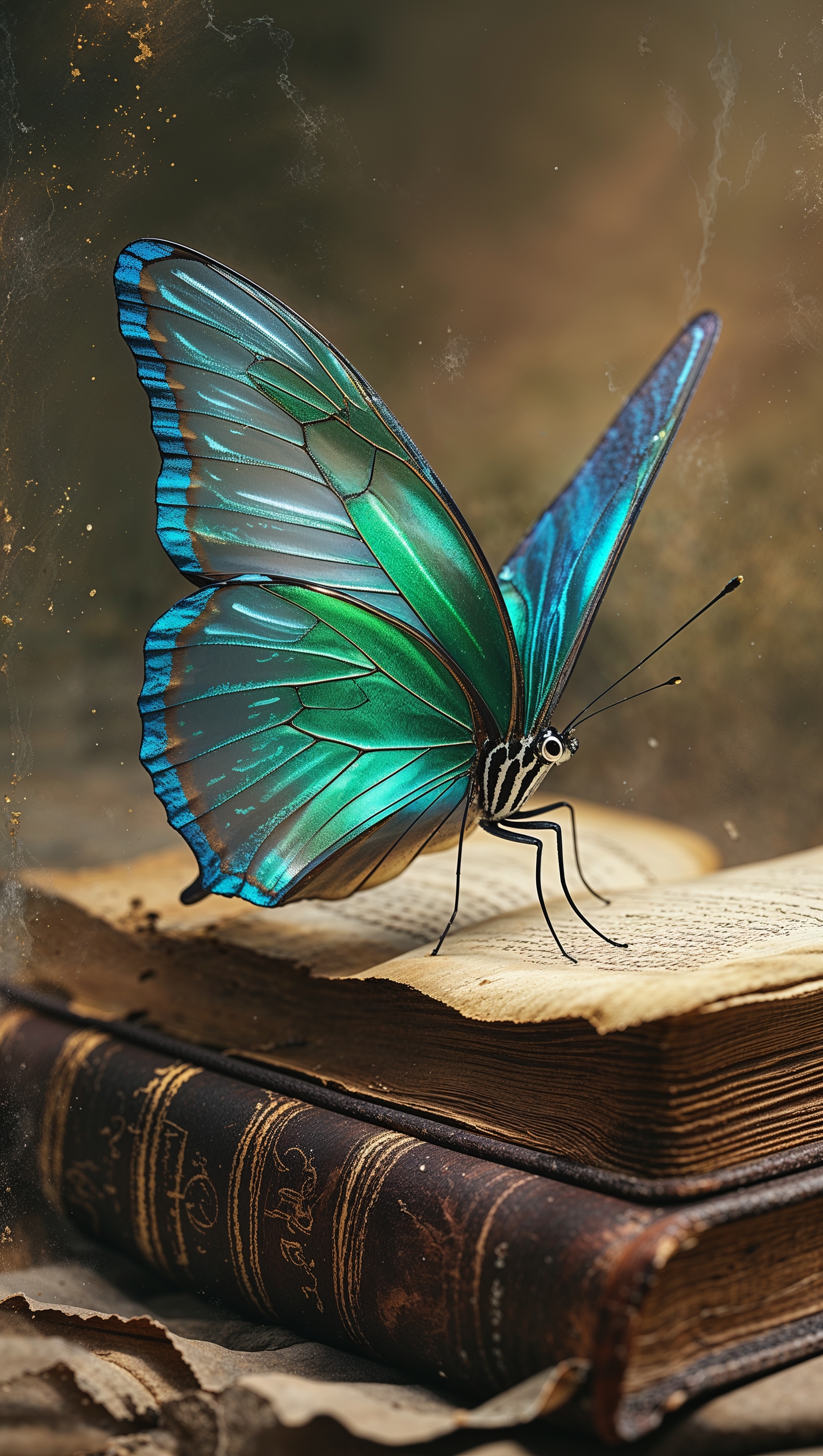 A butterfly sitting on an old book