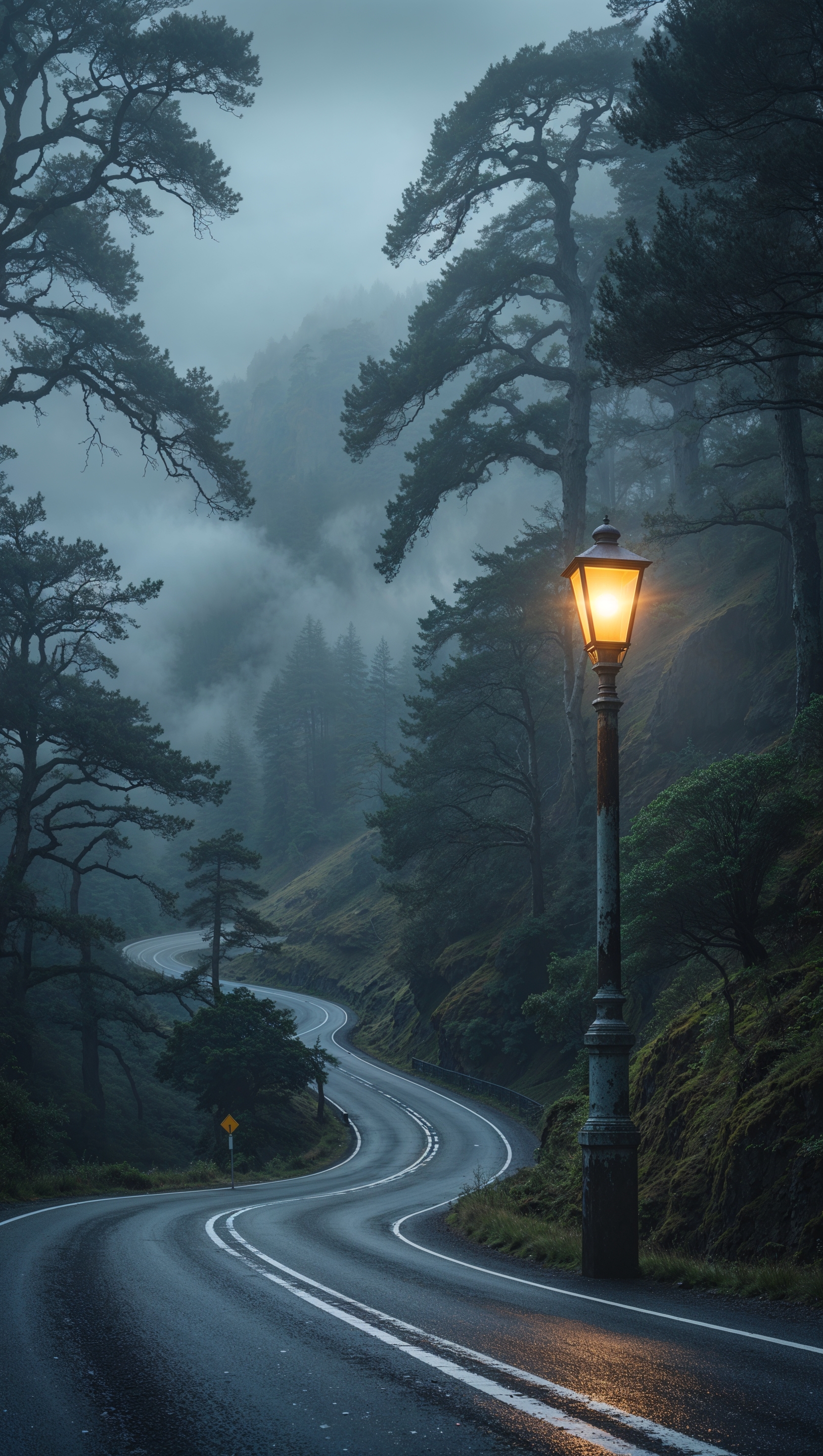 A road fading into the mist, symbolizing an uncertain destiny