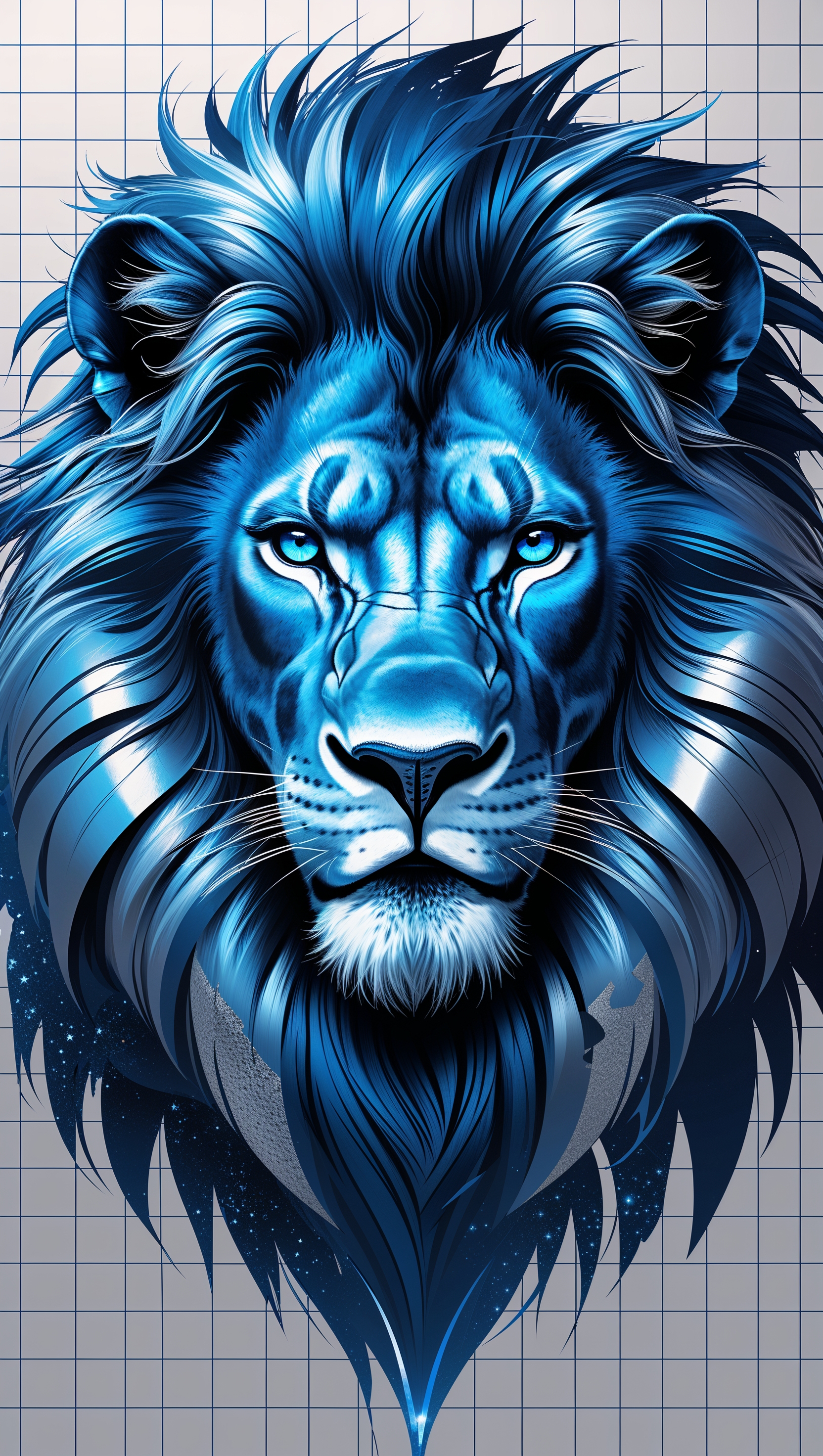 Digital lion illustration in Detroit Lions team colors (blue and silver)