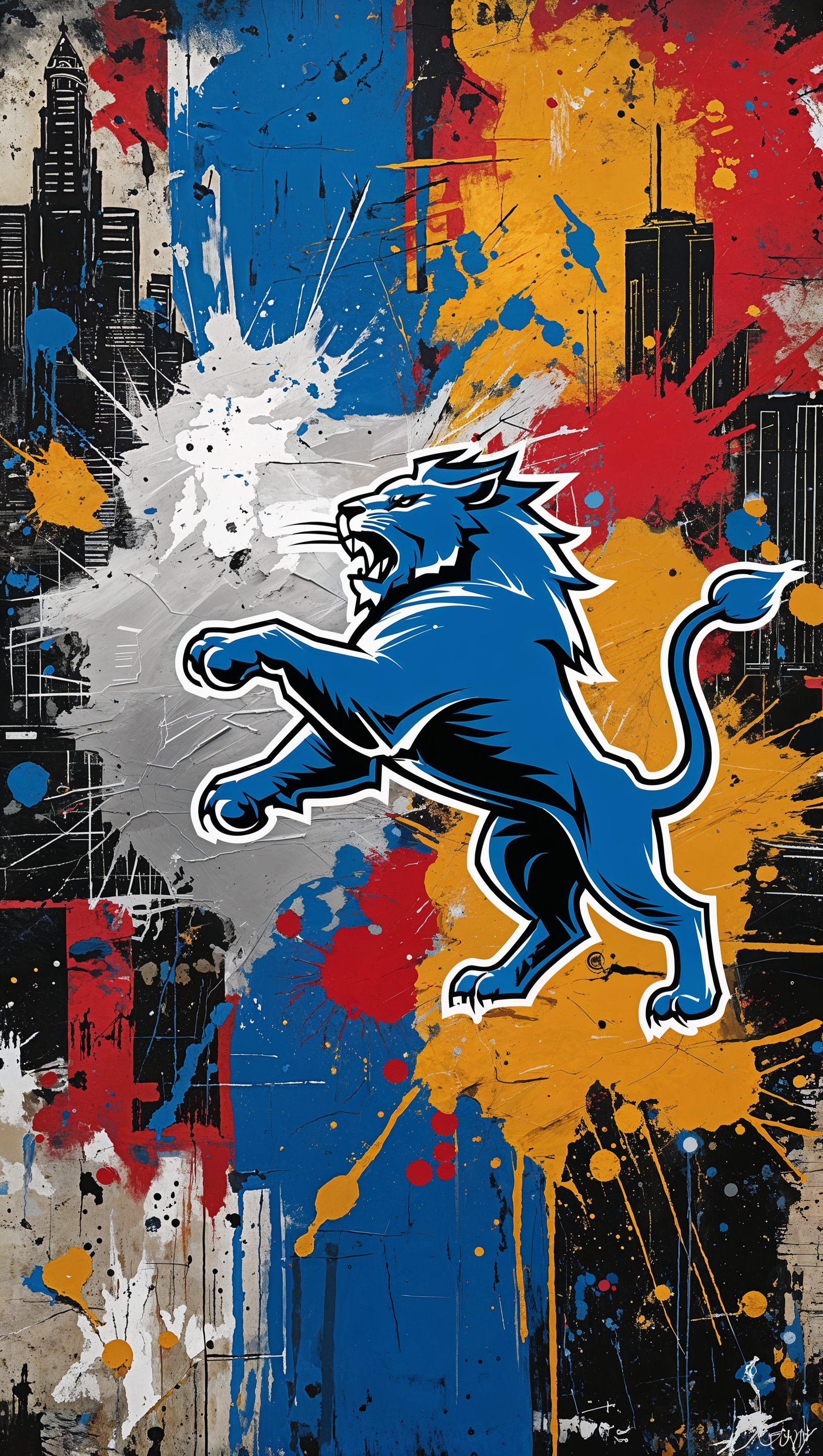 Silhouetted lion at sunset with team colors