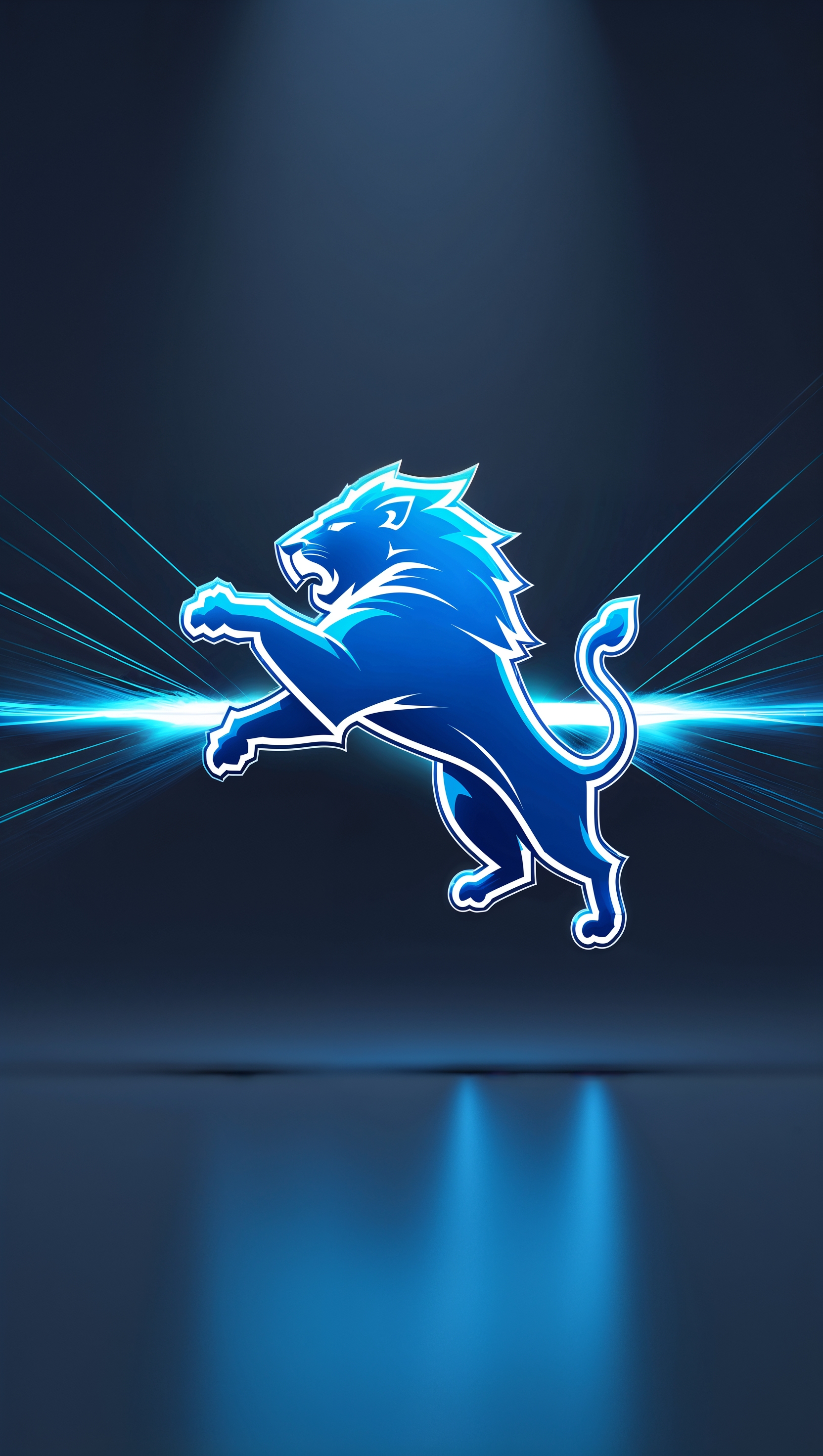 Detroit Lions logo with blue neon effect, iPhone wallpaper style
