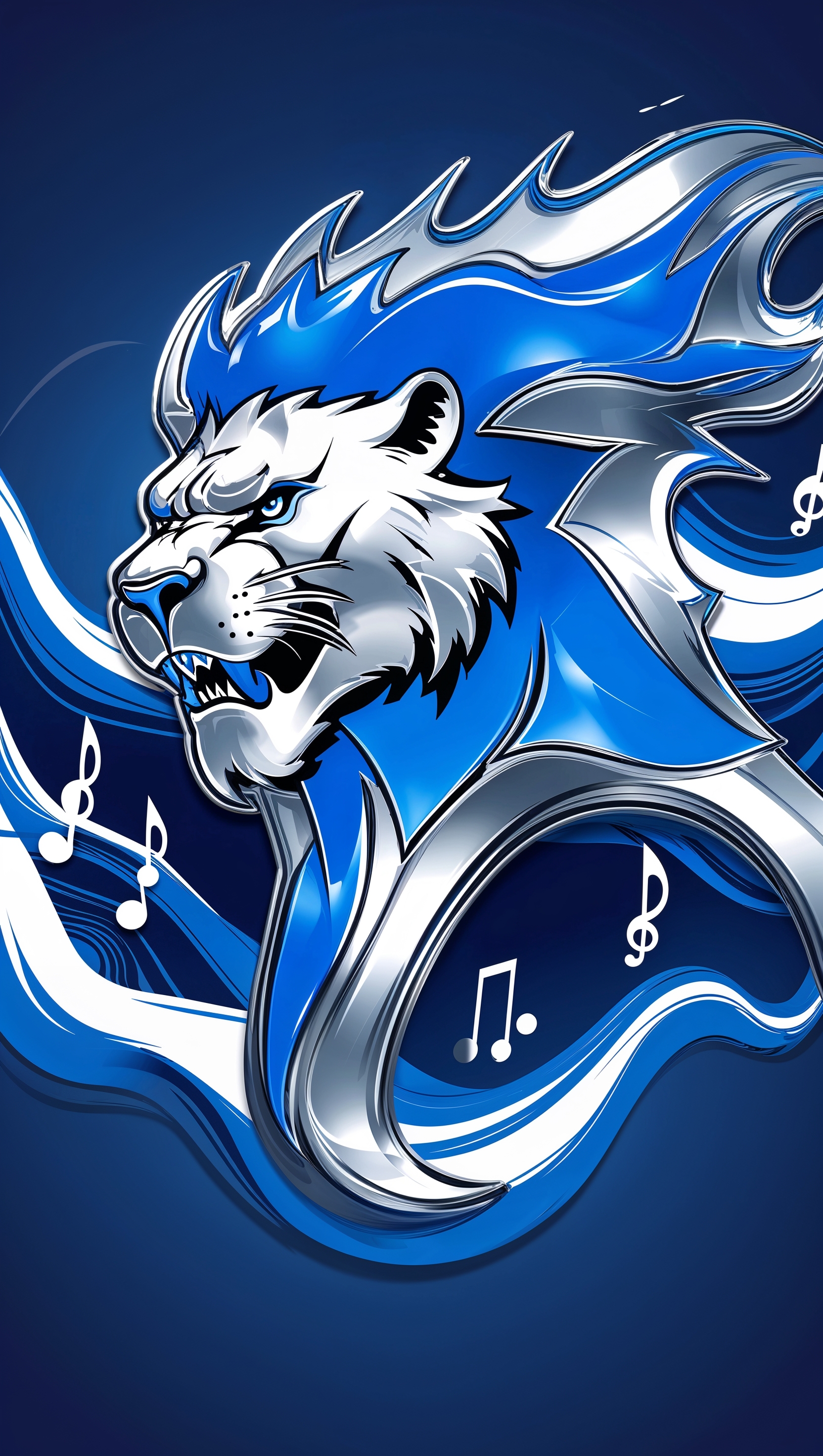 Detroit Lions logo mixed with sound waves and music effect