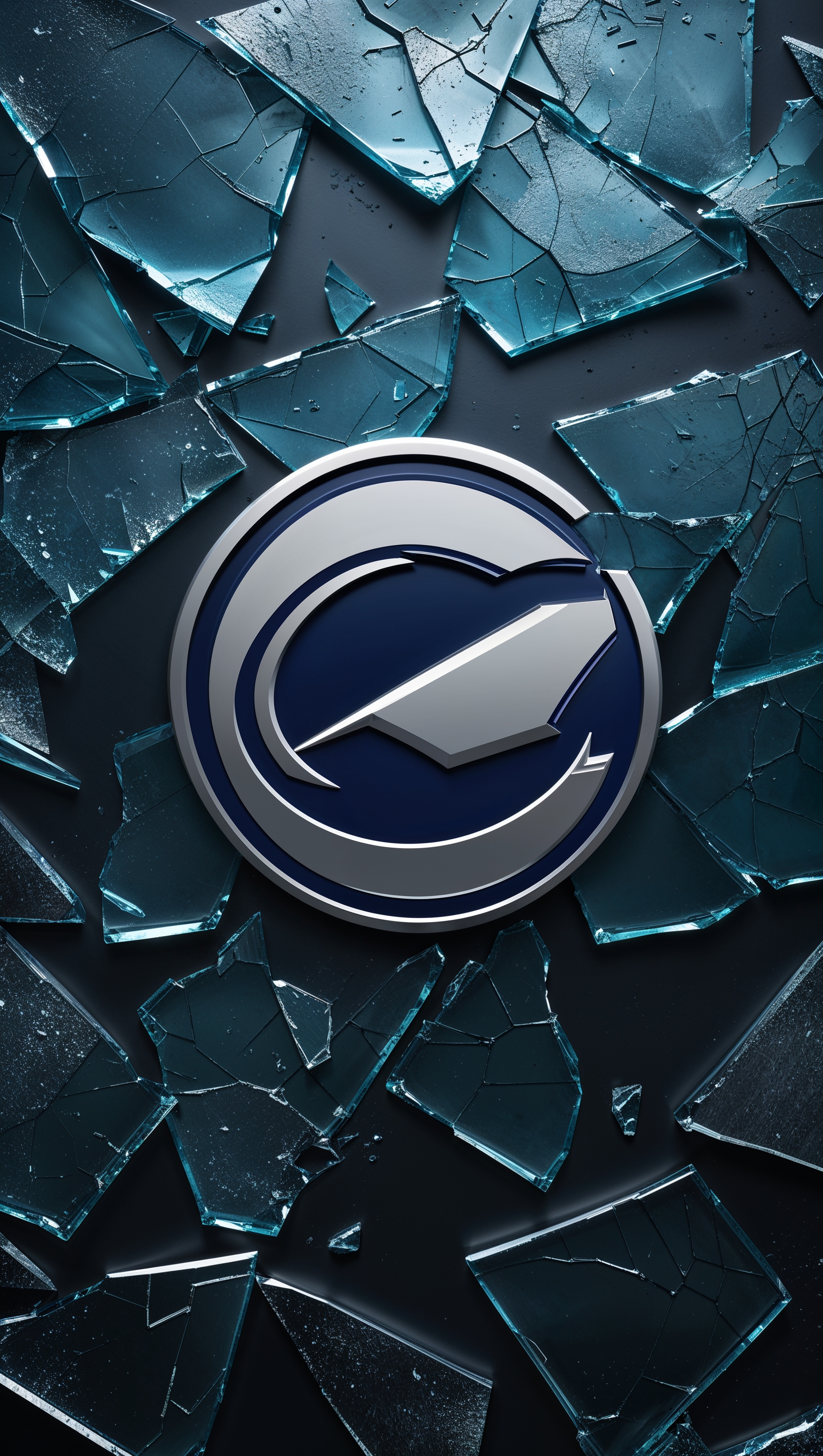 Broken glass background with team logo in the center