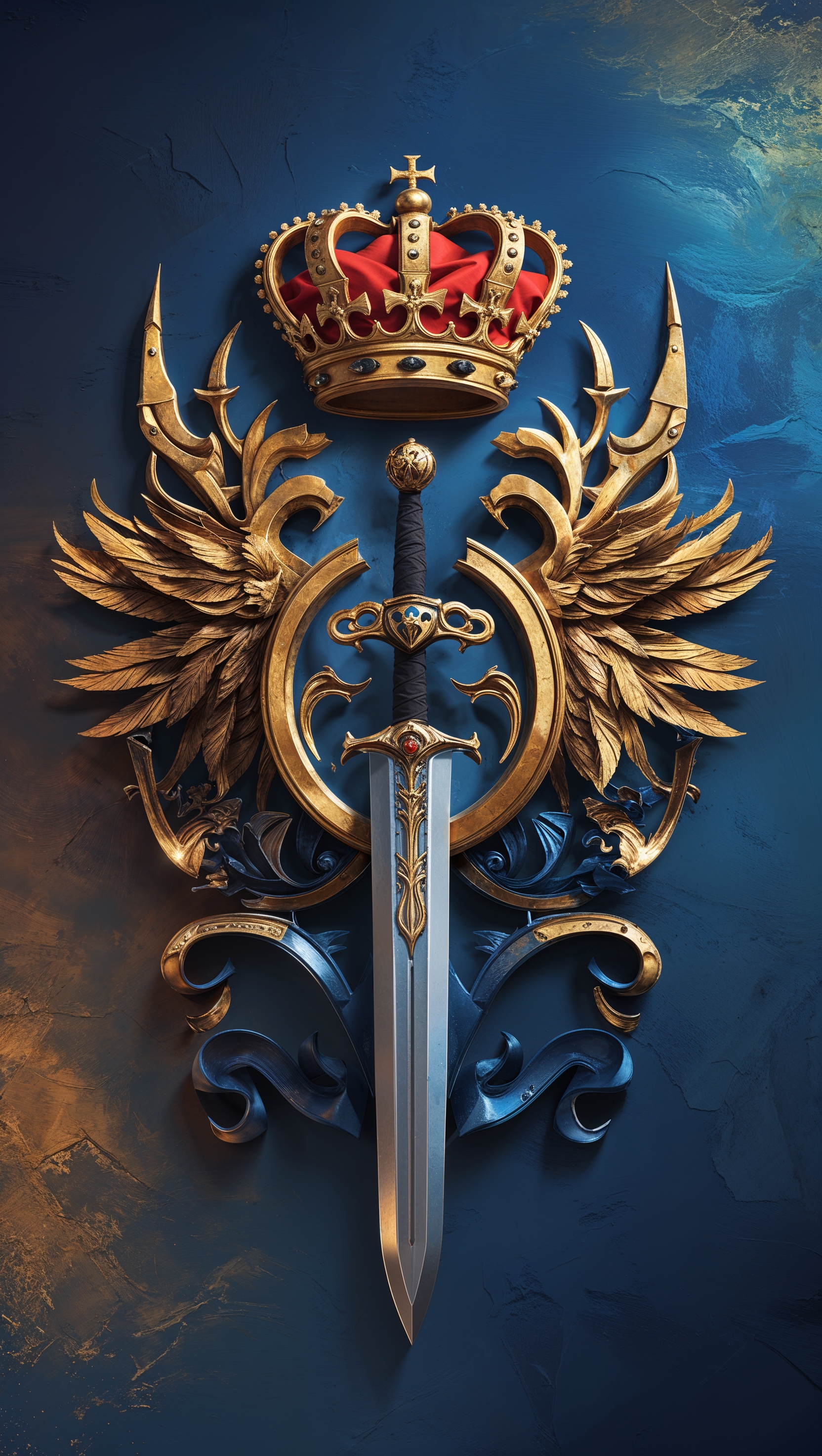 Concept art of the team as a royal crest with crown and sword