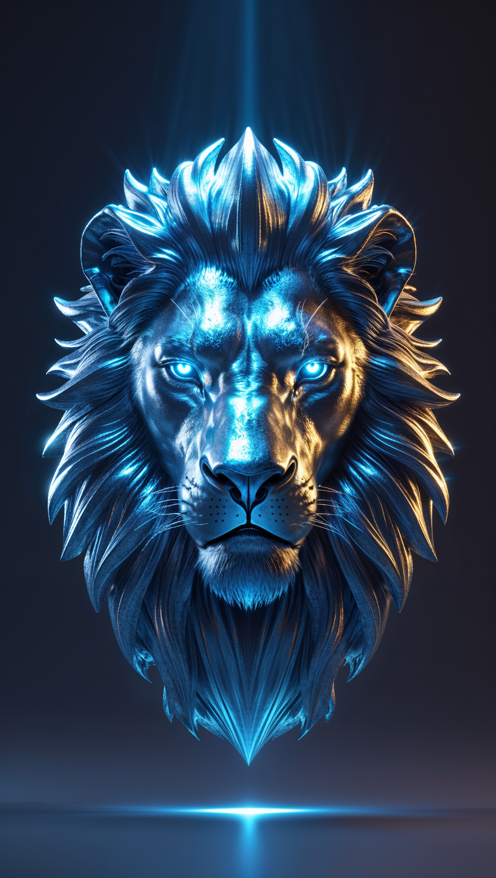 Metallic 3D lion with blue lighting effect