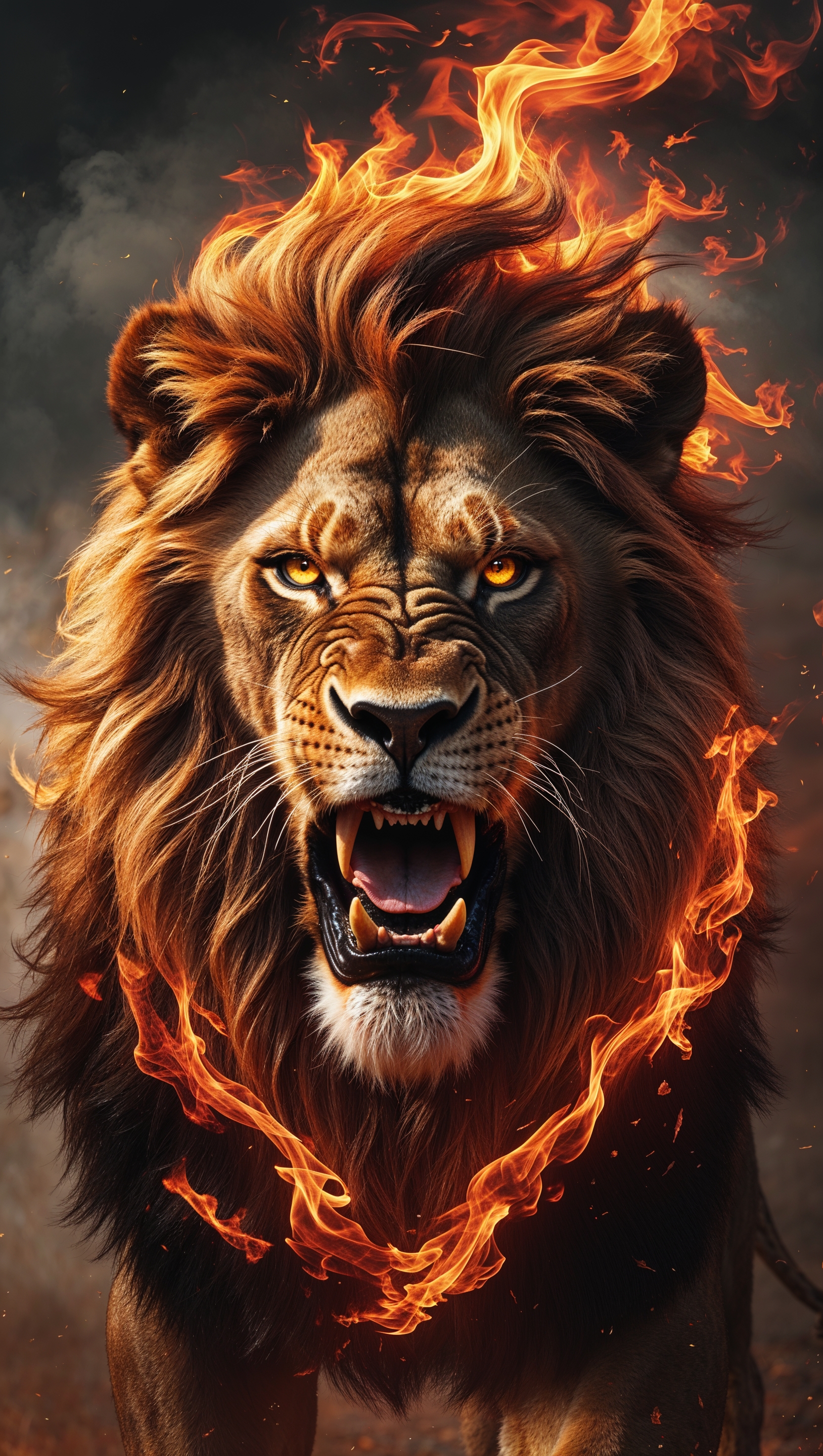 Roaring lion with fiery effects and Detroit Lions logo