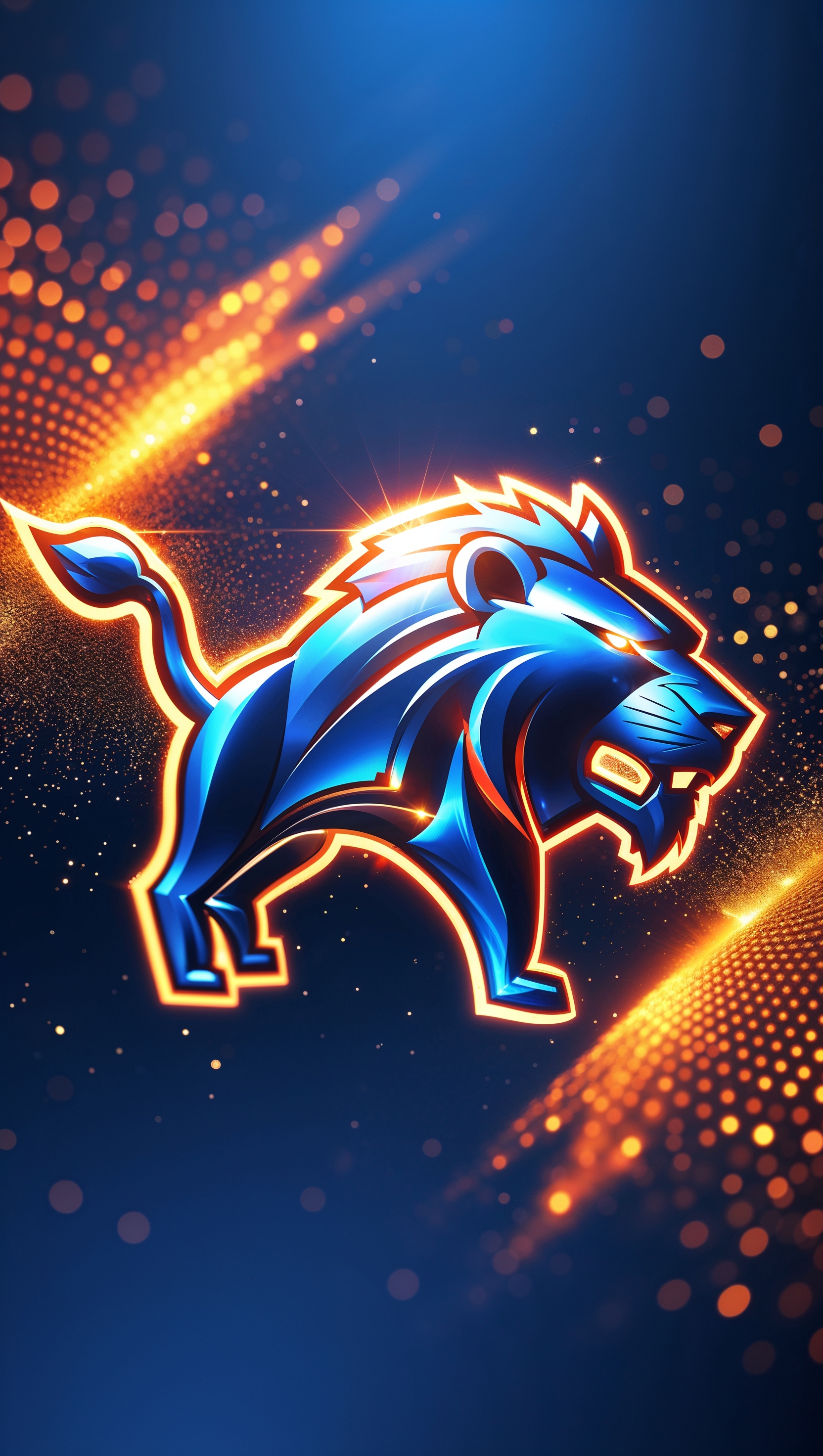 Animated-style glowing Detroit Lions logo wallpaper