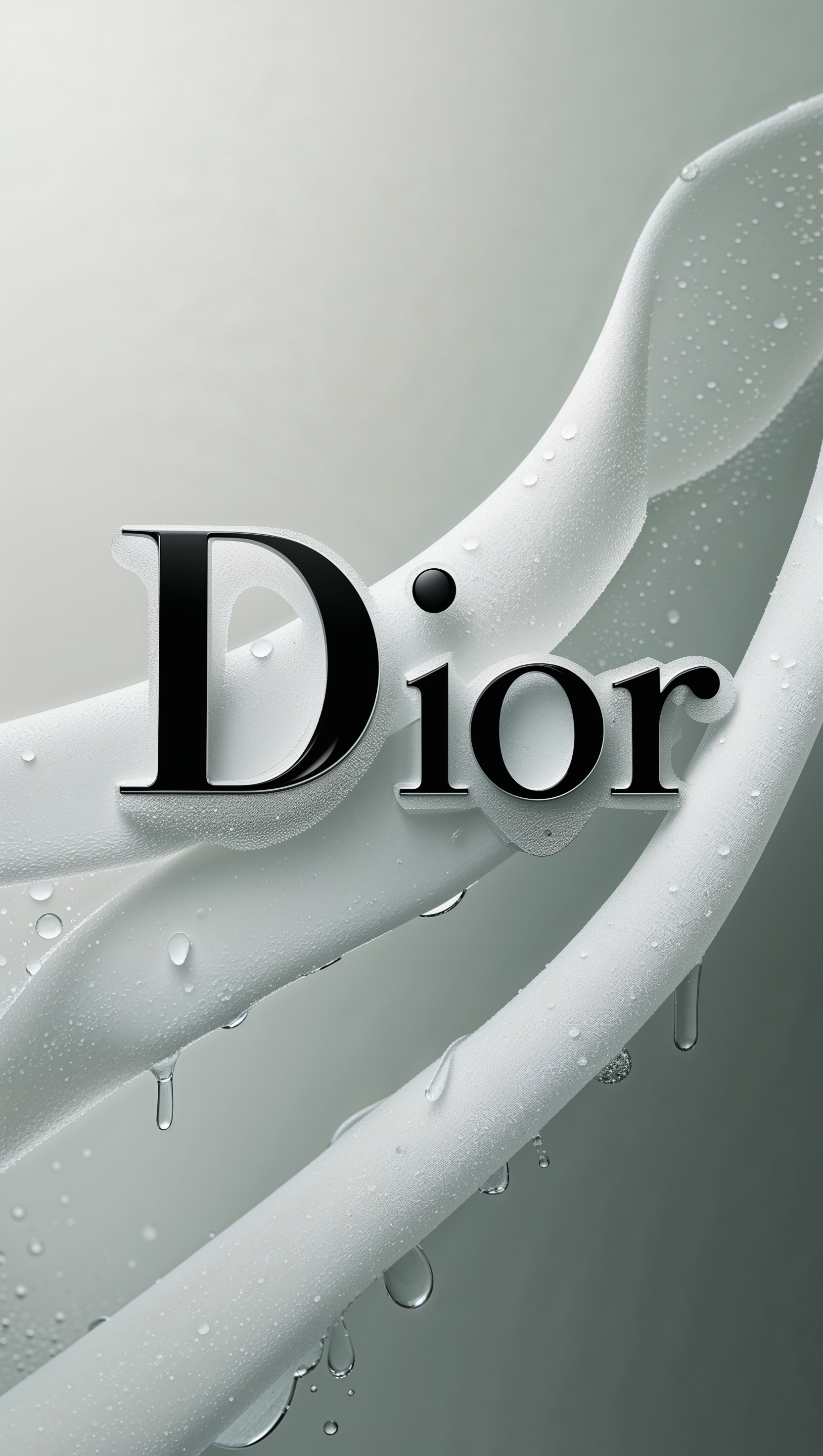 Dior logo behind misted glass, high-end aesthetic iPhone wallpaper