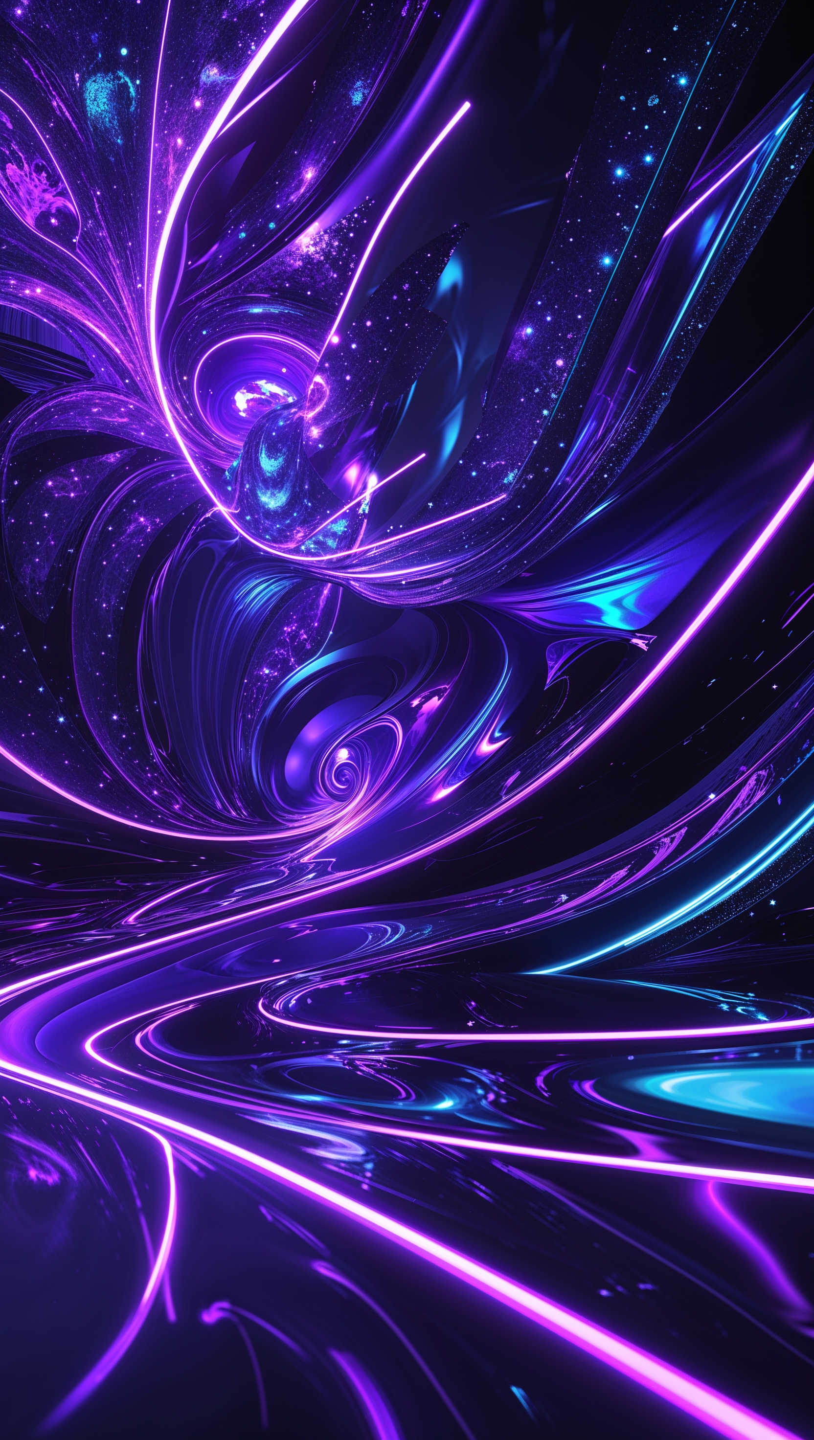 Dior wallpaper with neon purple and blue glow, futuristic fashion vibe