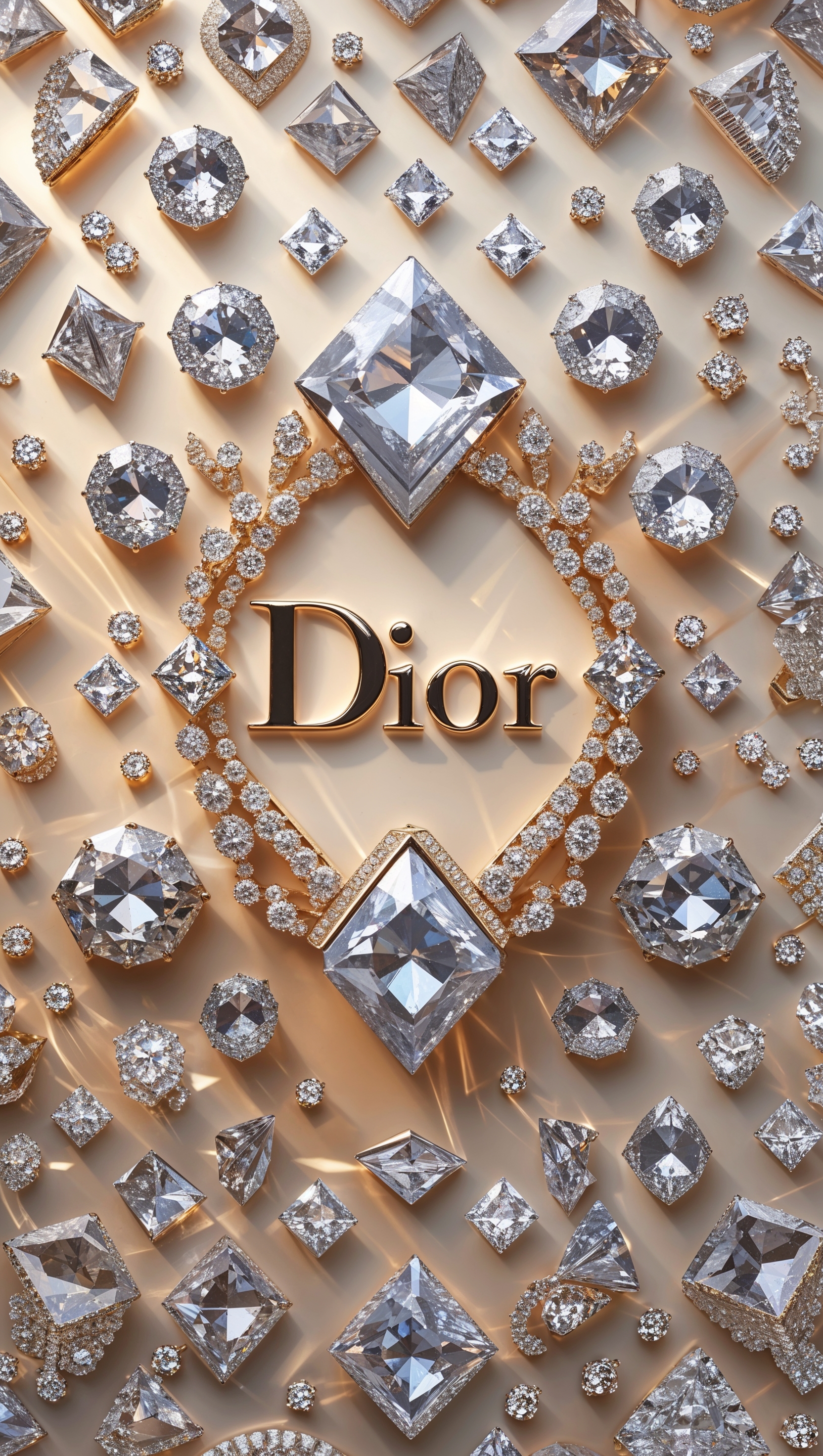 Luxury Dior wallpaper with sparkling diamonds and brand logo