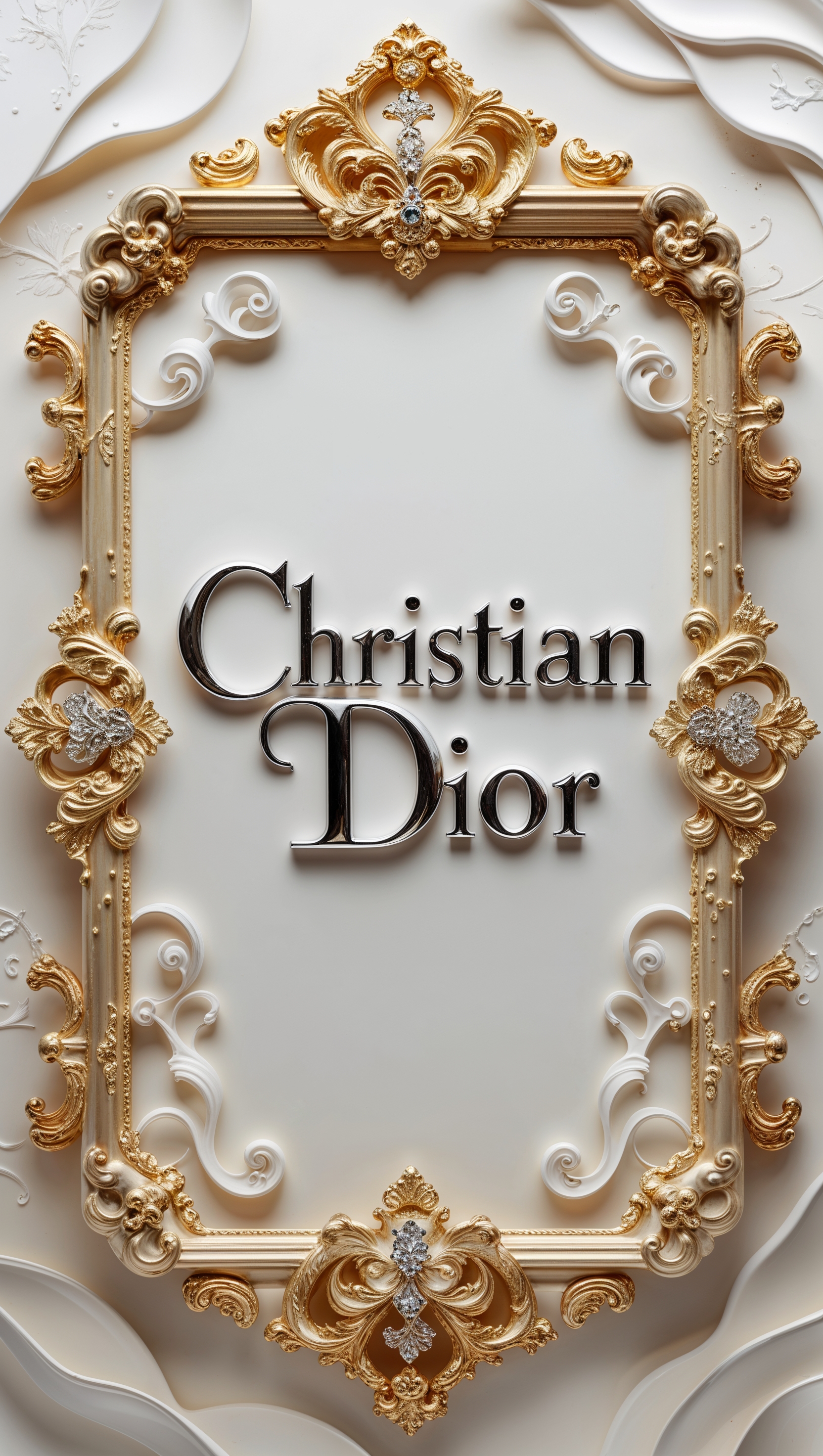 Dior in a vintage golden frame, elegant iPhone wallpaper