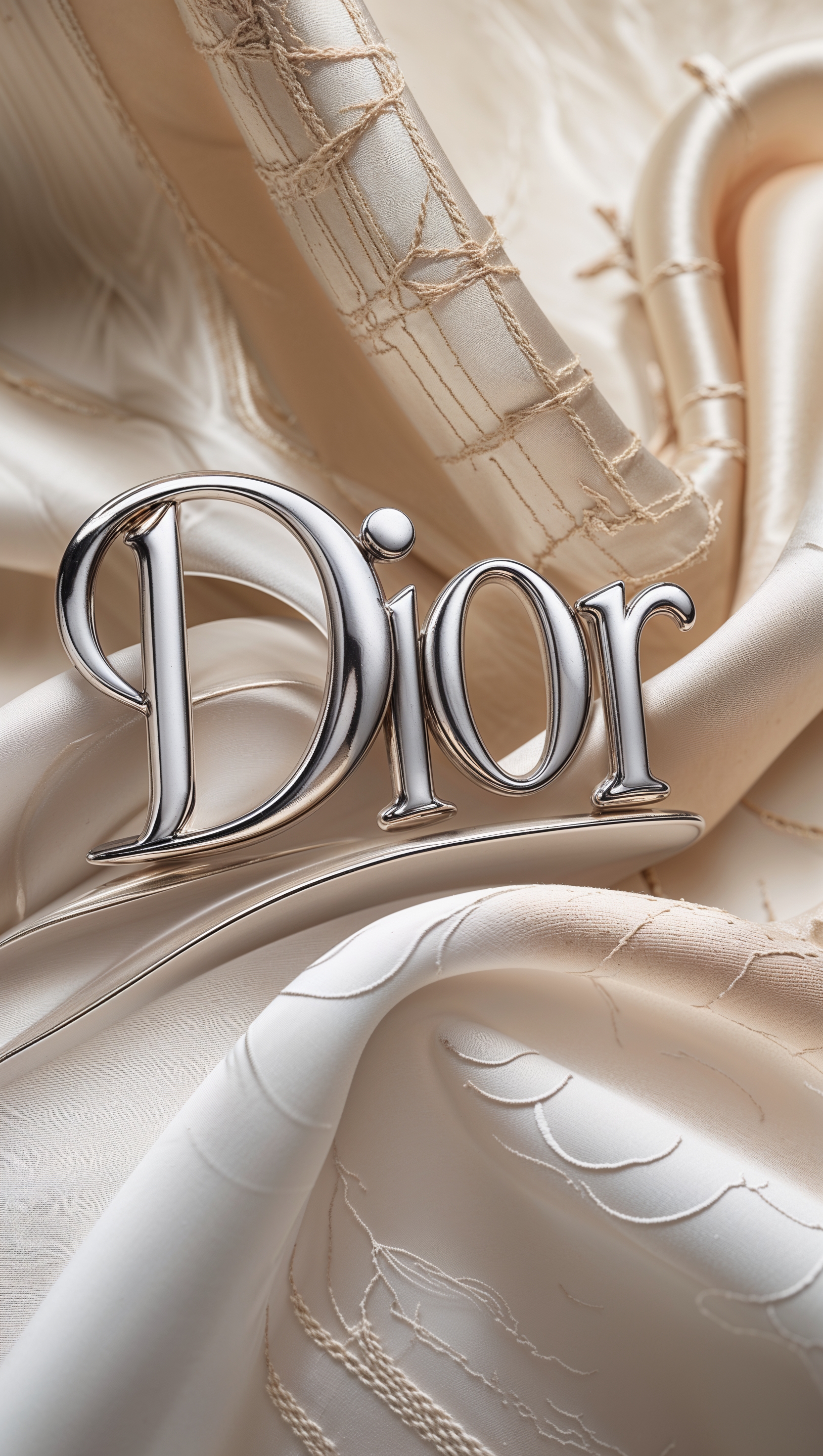 Dior logo on silk fabric texture background, ultra-luxurious