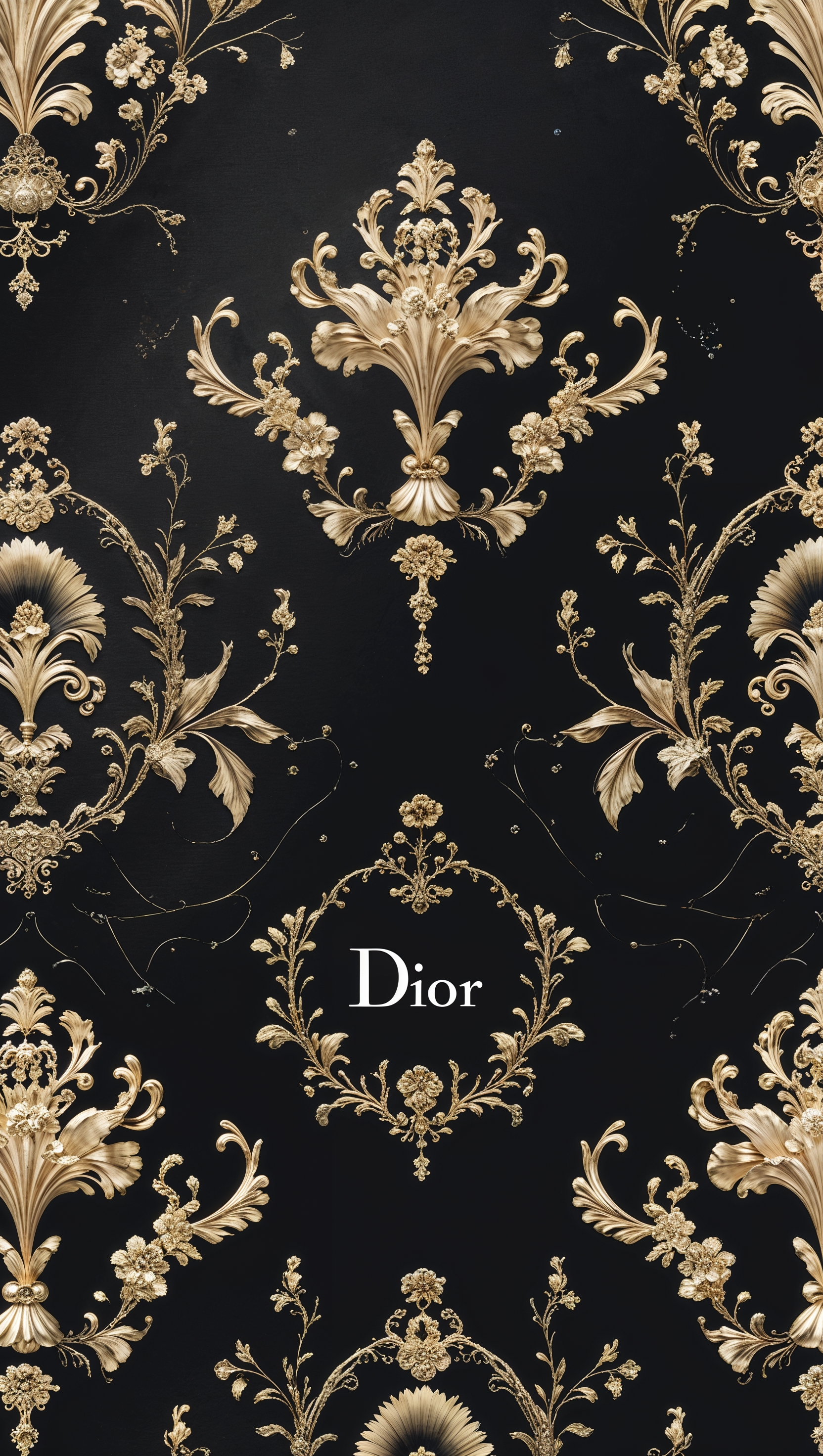 Dior wallpaper in black and gold color scheme, elegant fashion theme