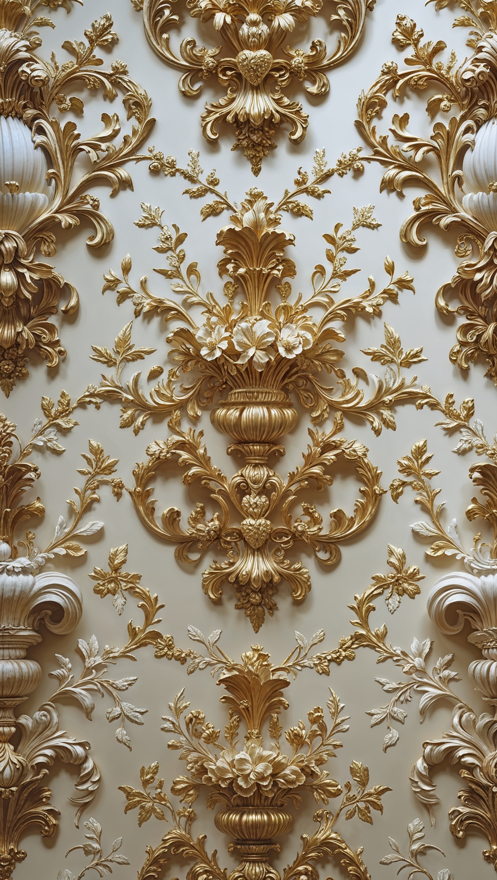 Baroque-style Dior wallpaper with ornate golden decor