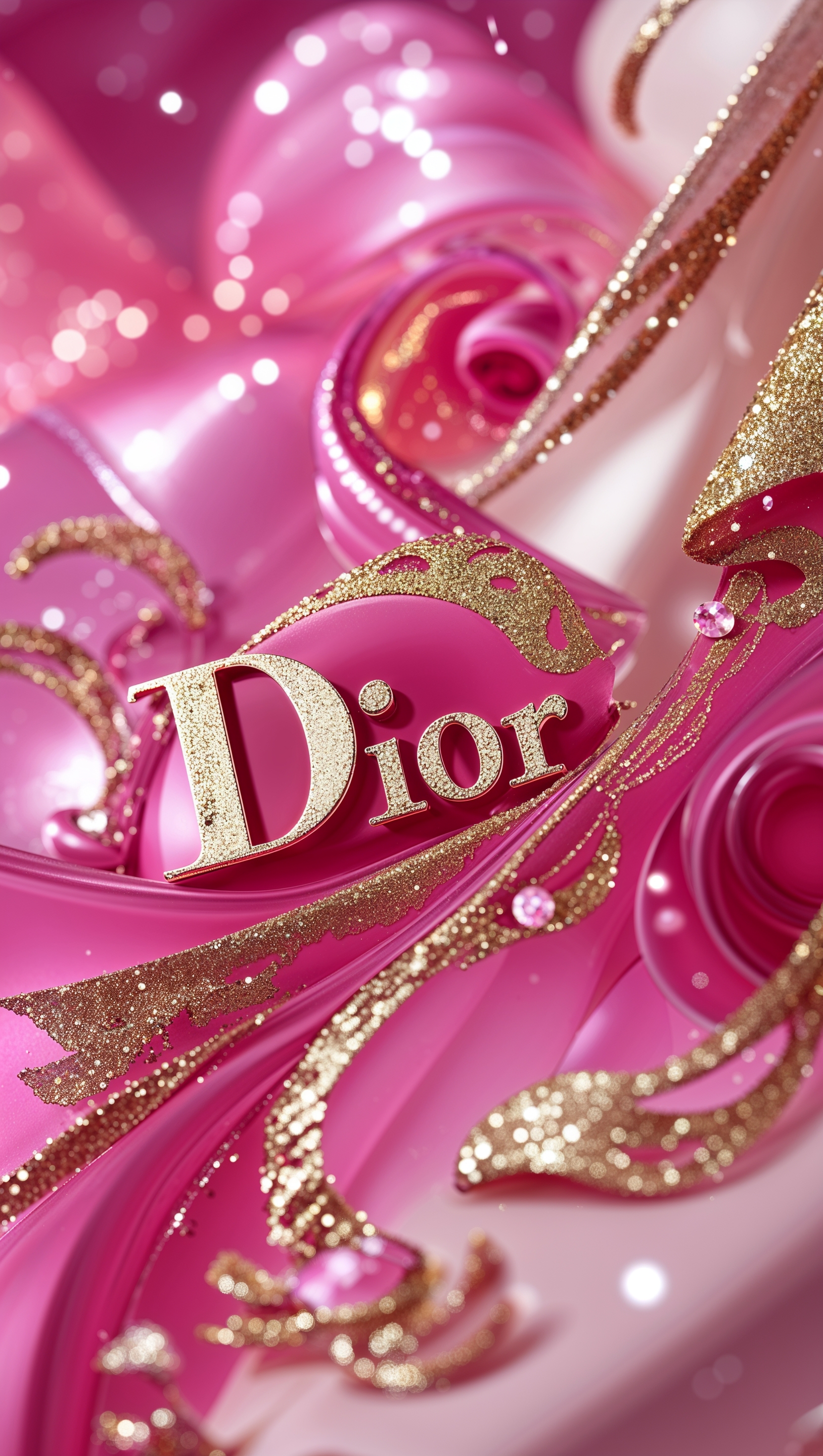 Dior with pink and gold glitter theme, feminine and trendy