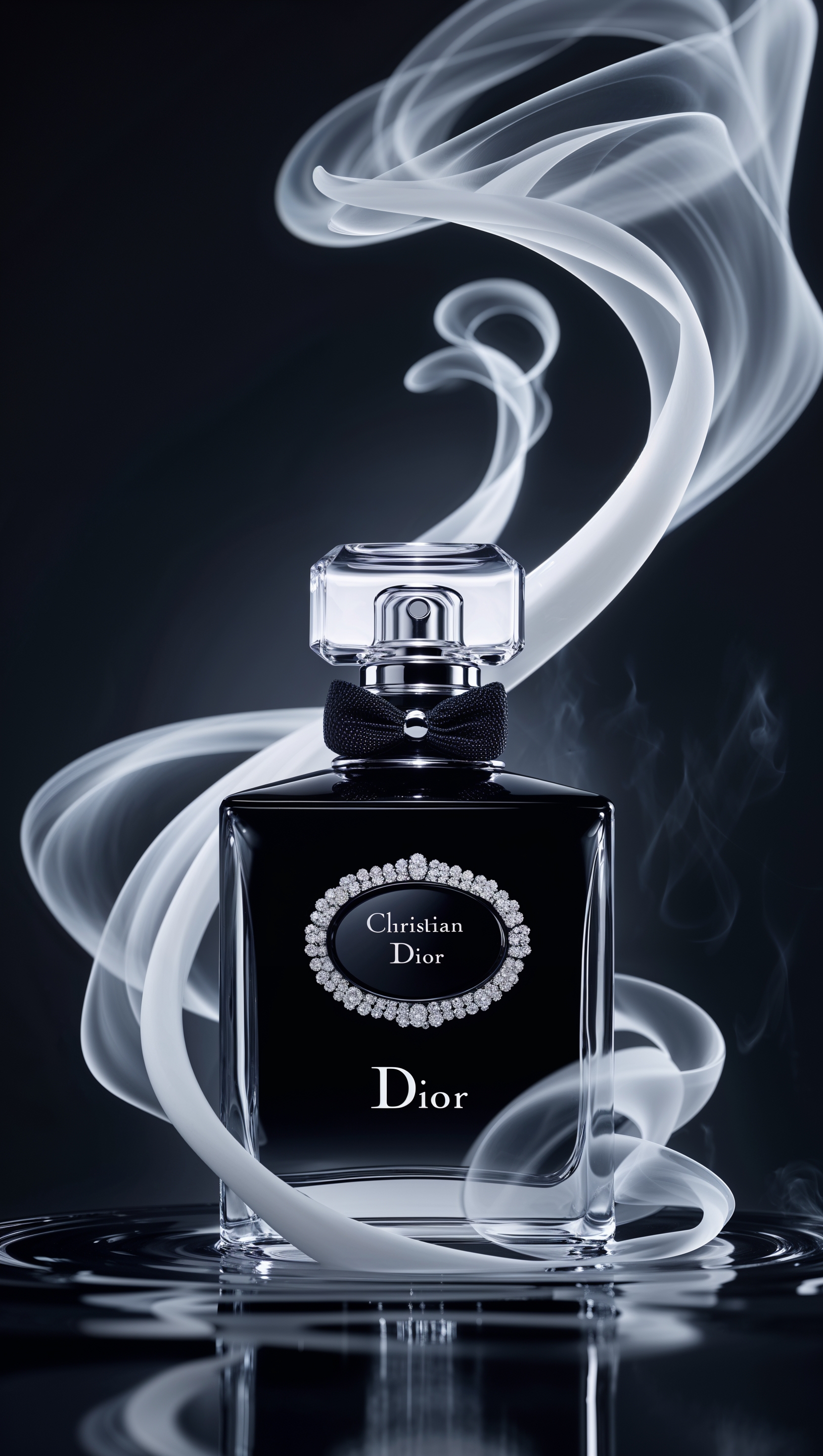 Dior over black background with white smoke effect