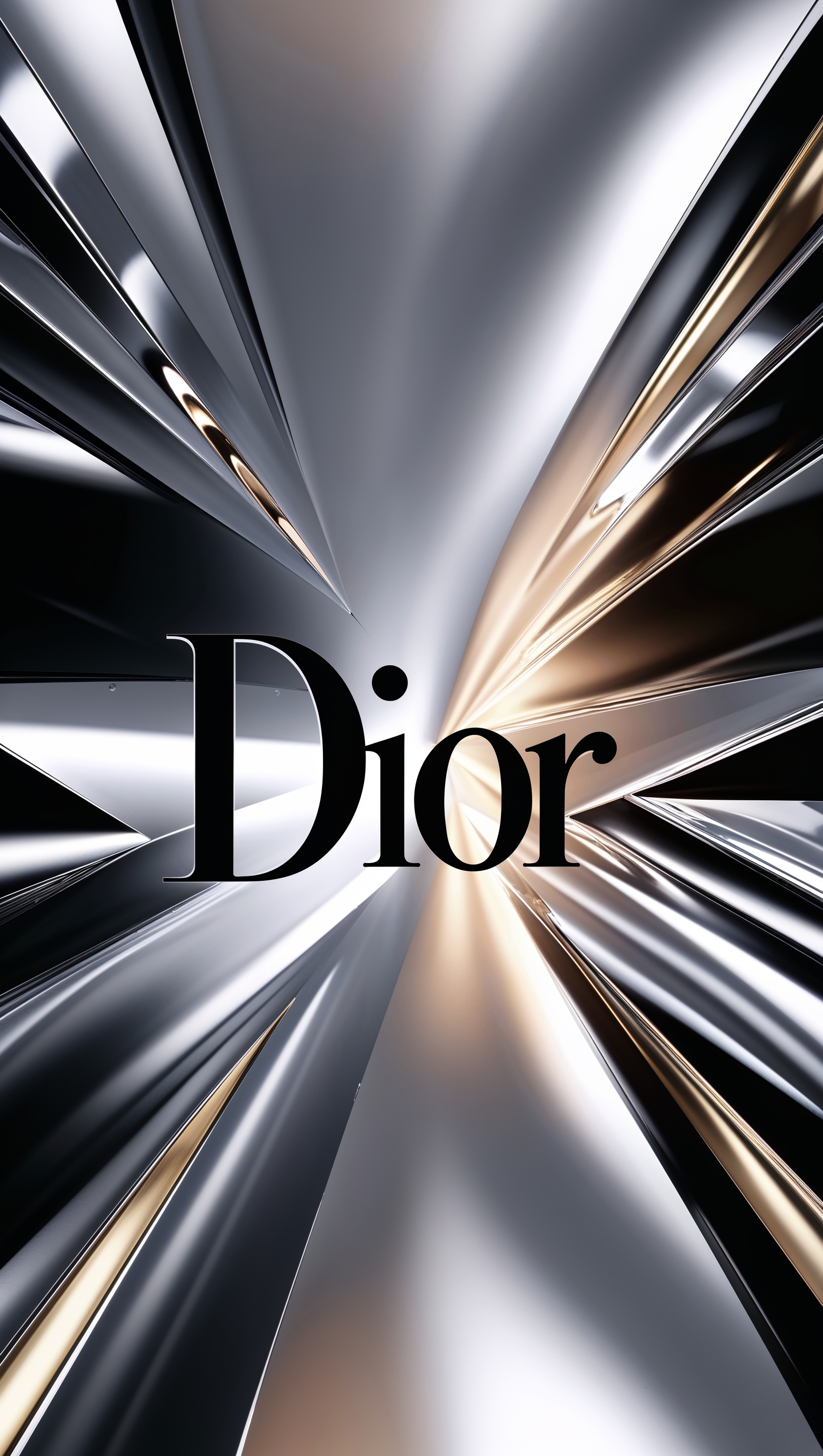 Dior with reflective mirror background, modern luxury aesthetic