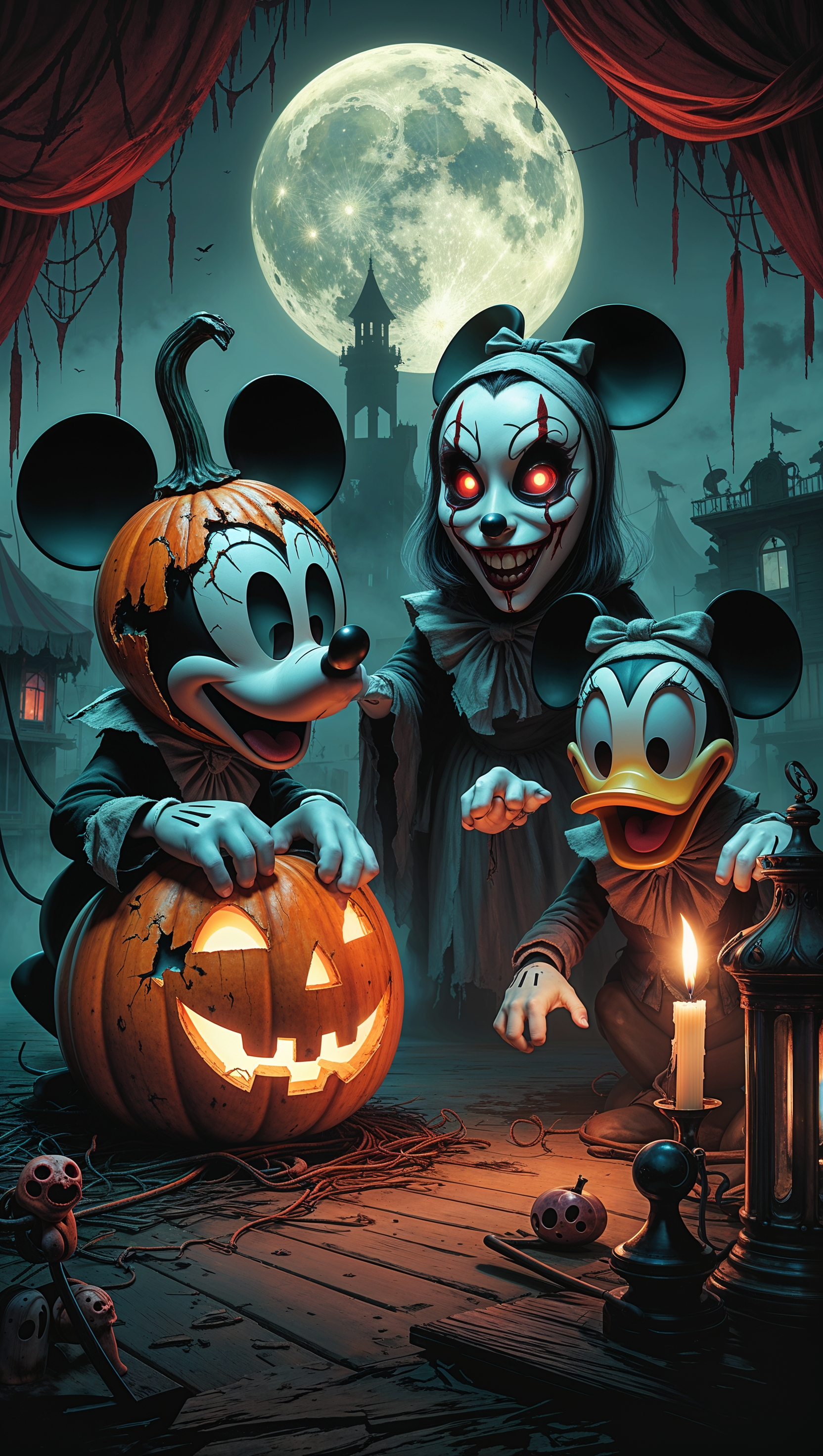 Disney cartoon characters with scary masks