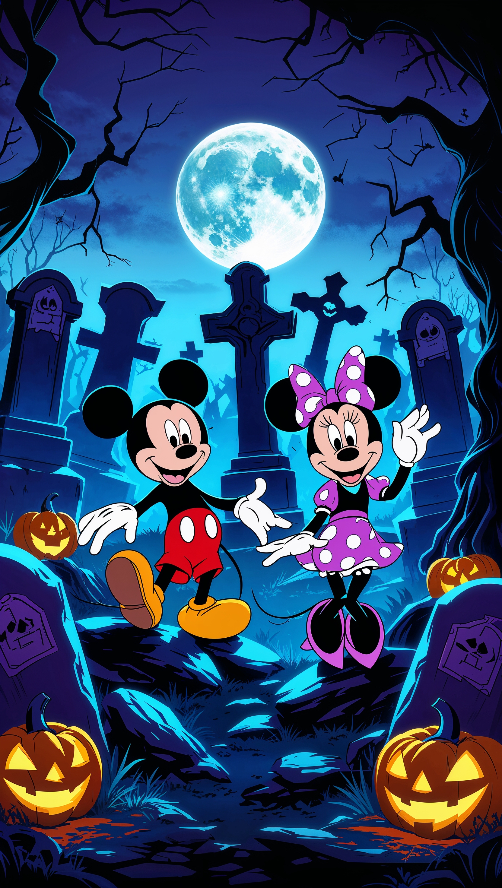 Cartoon images of Disney characters in a graveyard